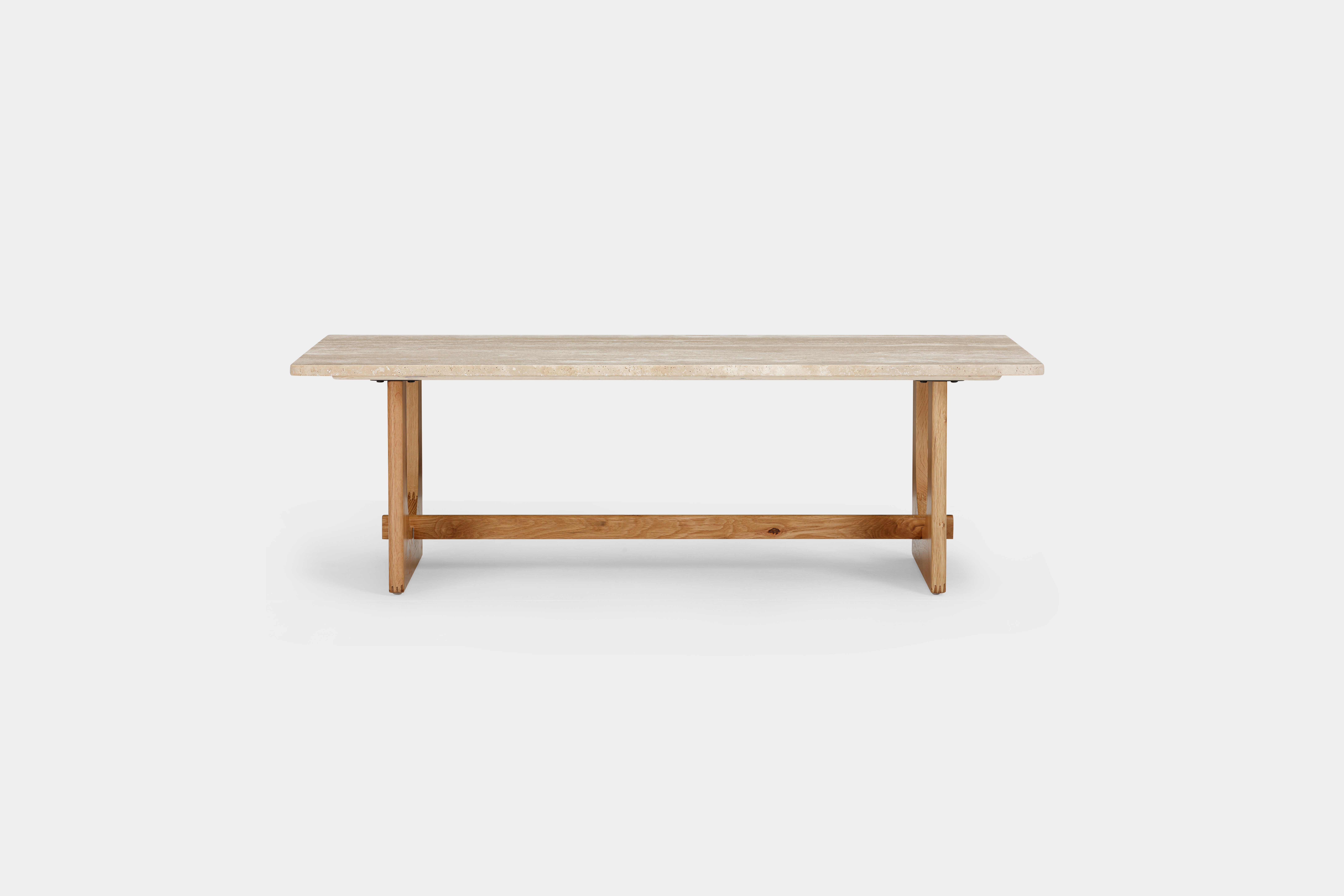 Mesa de café Arch con marco de roble natural sólido, sobre de Travertino Natural, 120 cm. - image 1