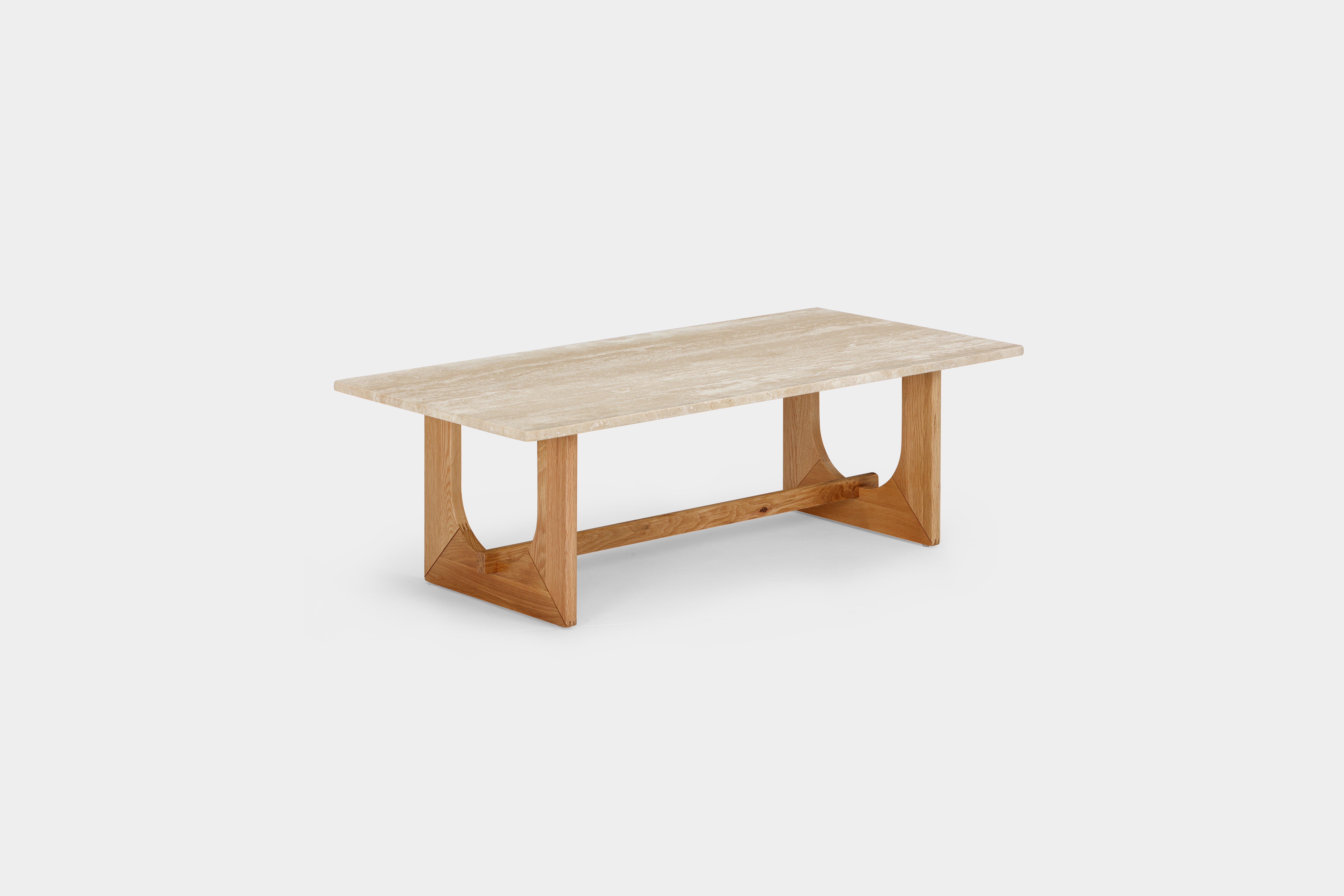 Arch coffee table with Solid natural oak frame, Natural Travertine top, 120 cm - image 2
