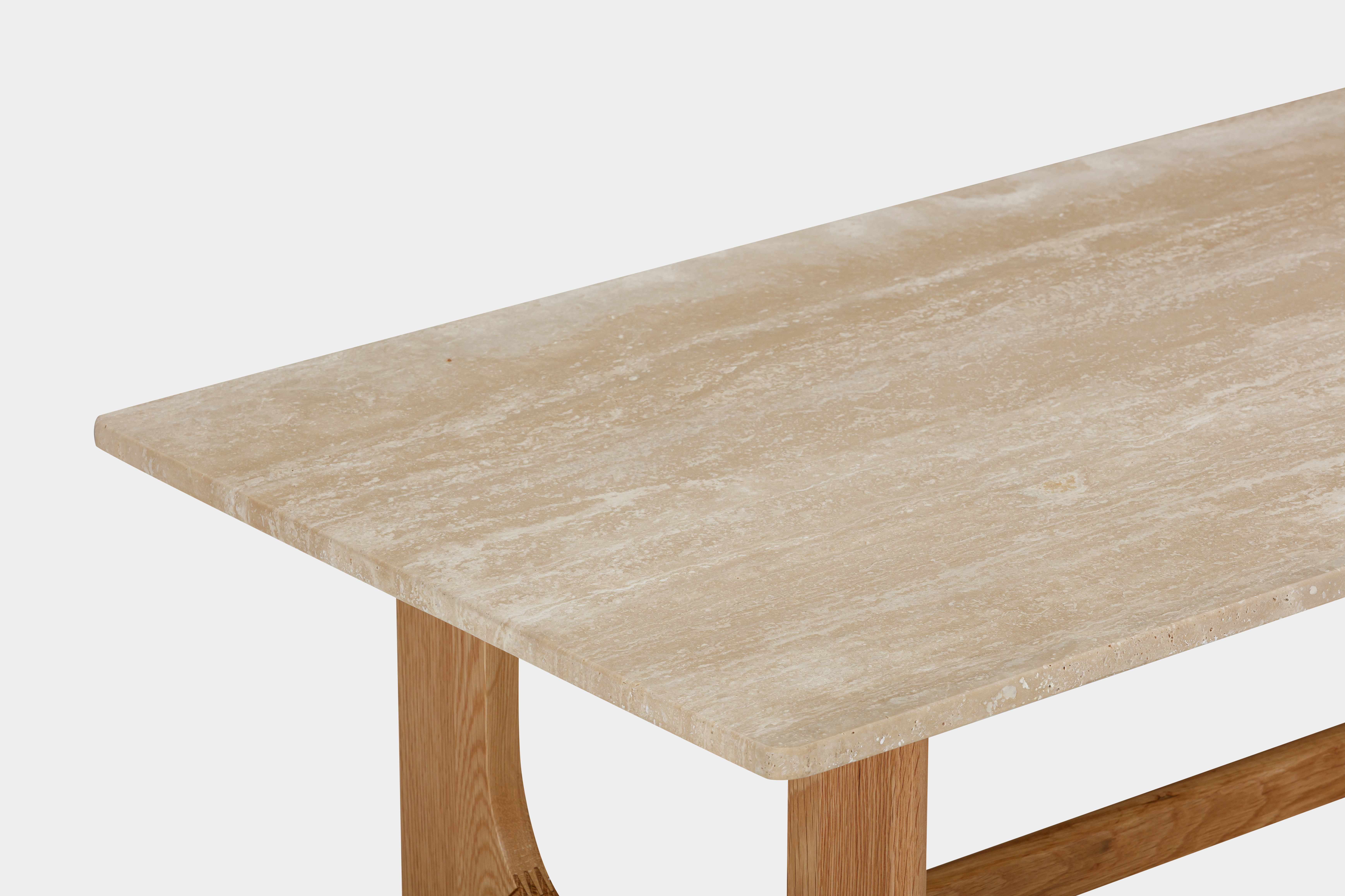 Mesa de café Arch con marco de roble natural sólido, sobre de Travertino Natural, 120 cm. - image 3