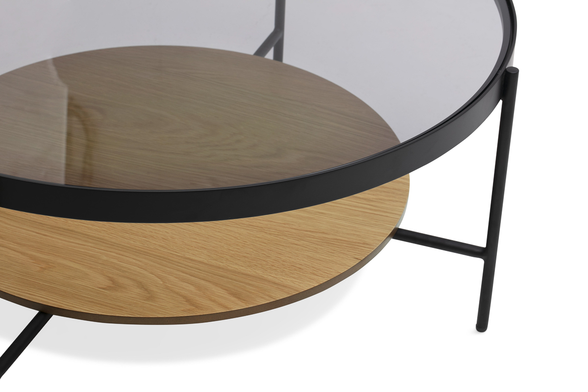 Mesa de centro glam con marco de vidrio ahumado, 90 cm. - image 2