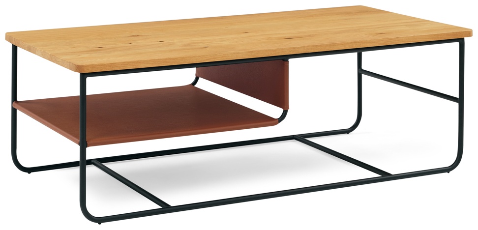 Square coffee table with Black Powder coated steel frame, Solid natural oak top, 120 cm - image 1