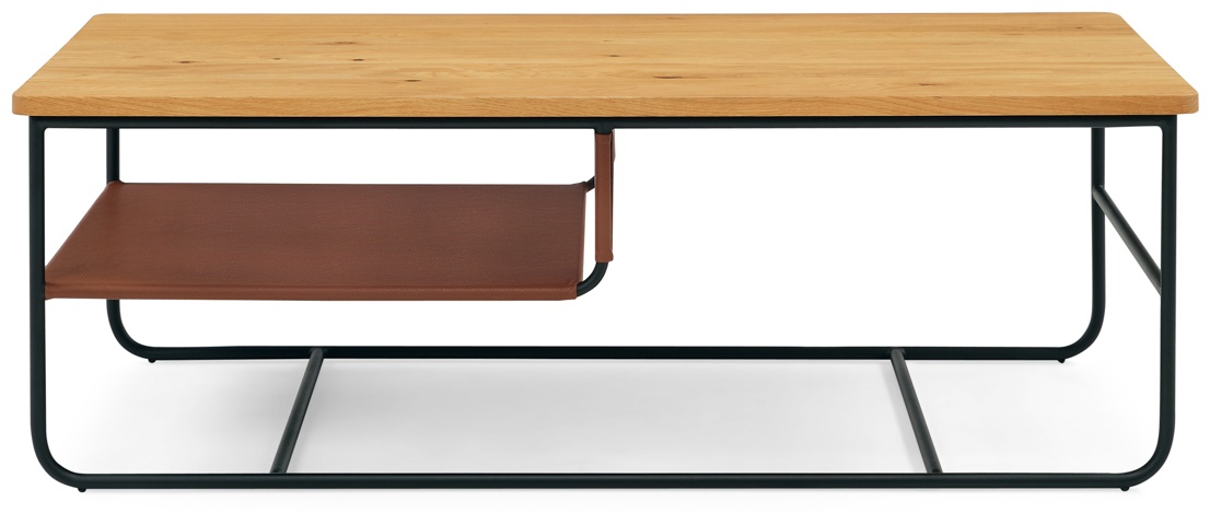 Square coffee table with Black Powder coated steel frame, Solid natural oak top, 120 cm - image 2