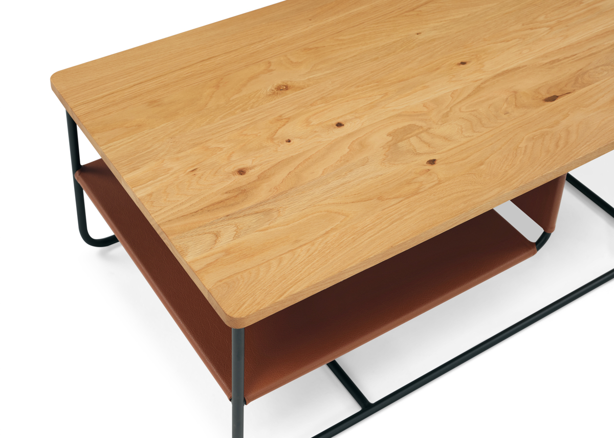 Mesa de café square con marco de acero con pintura electrostática negra, tapa sólida de roble natural, 120 cm. - image 3