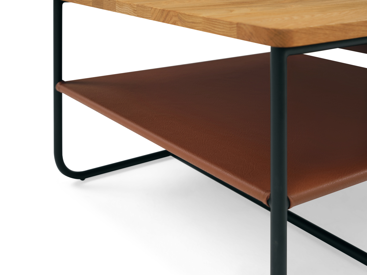 Mesa de café square con marco de acero con pintura electrostática negra, tapa sólida de roble natural, 120 cm. - image 4