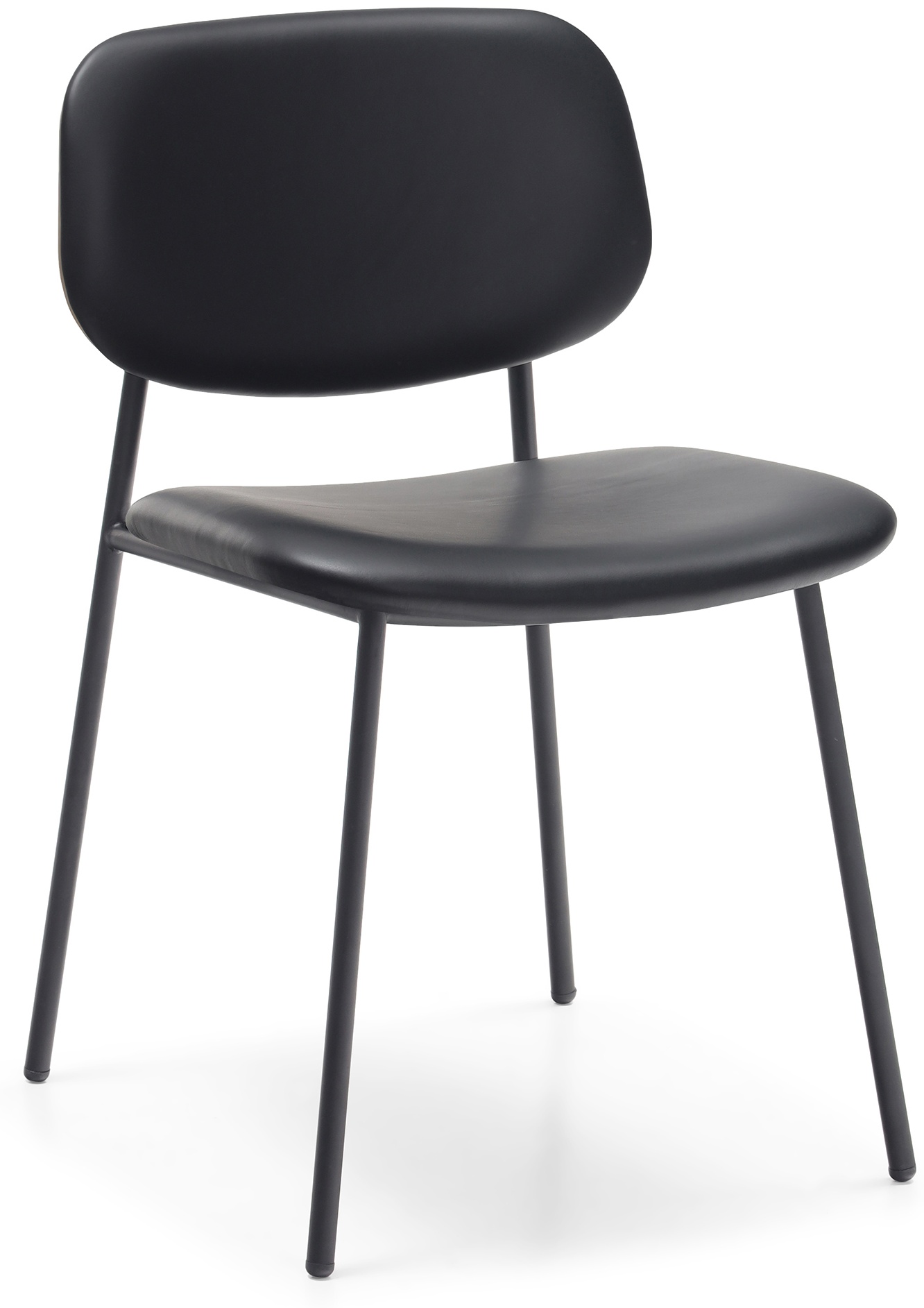 Silla de comedor Dayton con marco de acero con pintura electrostática negra, detalle en roble natural sólido, cuero negro GR2. - image 1