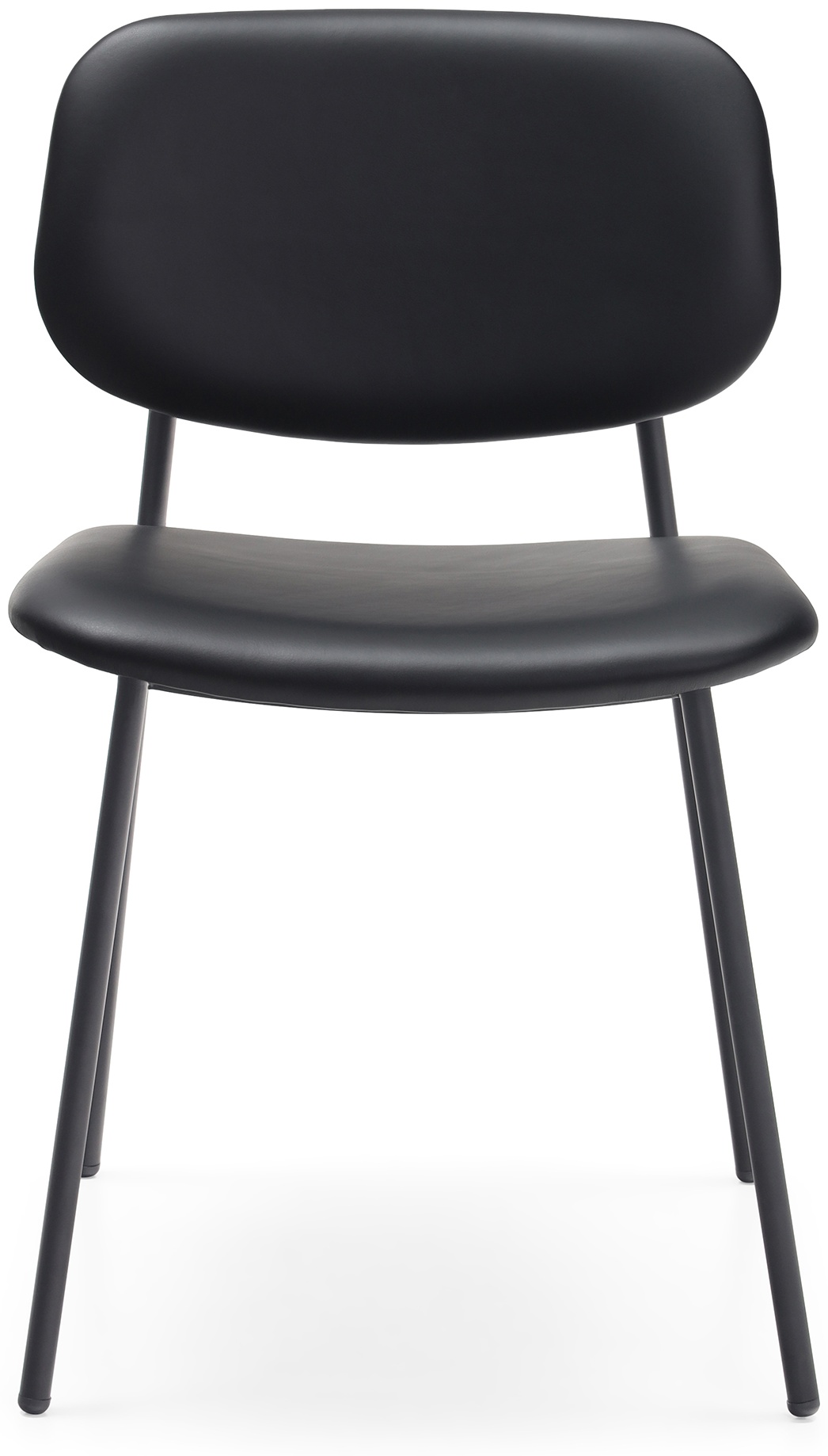 Silla de comedor Dayton con marco de acero con pintura electrostática negra, detalle en roble natural sólido, cuero negro GR2. - image 2