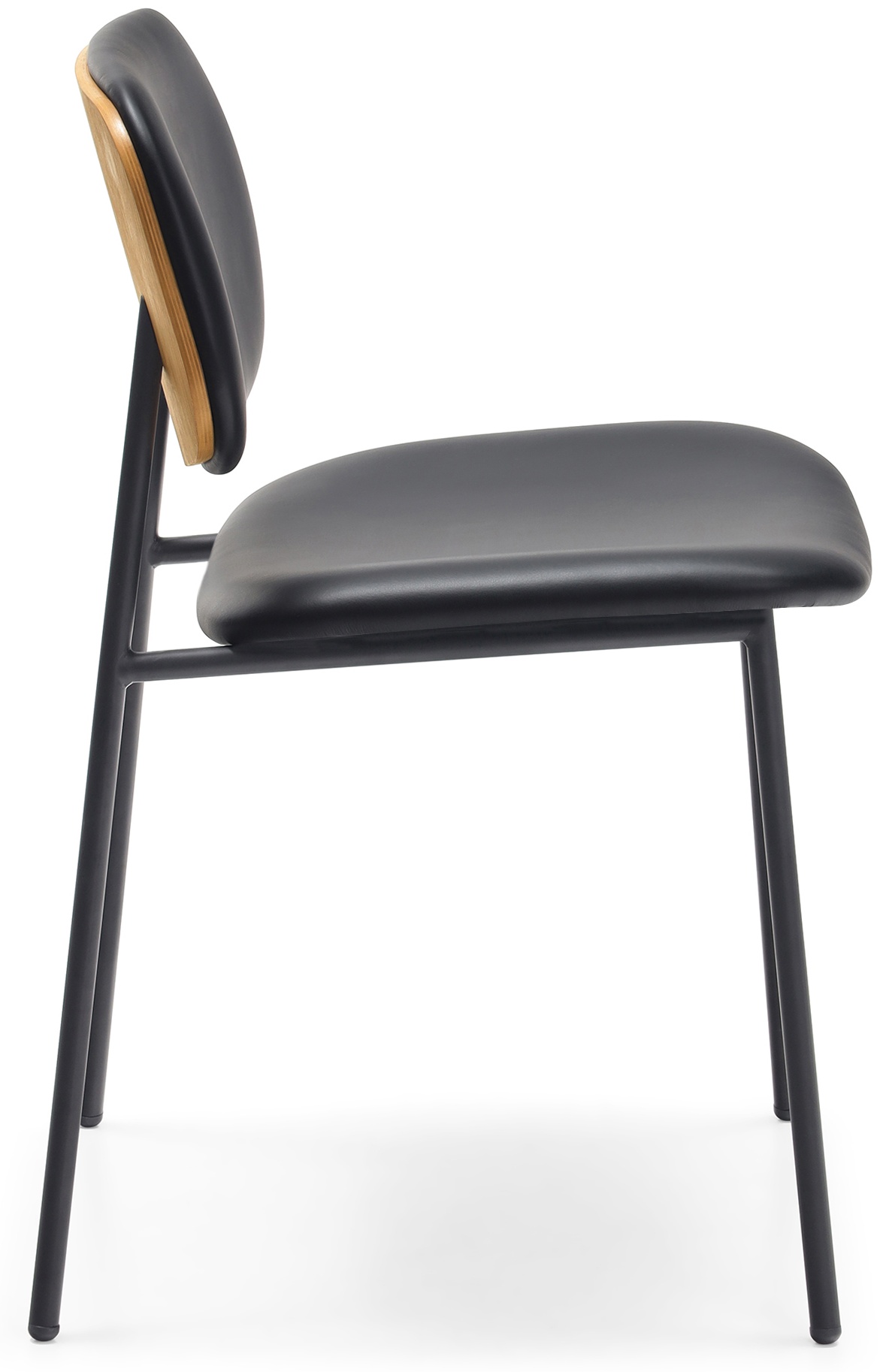 Dayton dining chair with Black Powder coated steel frame, Solid natural oak trim, GR2 Black Leather - image 3