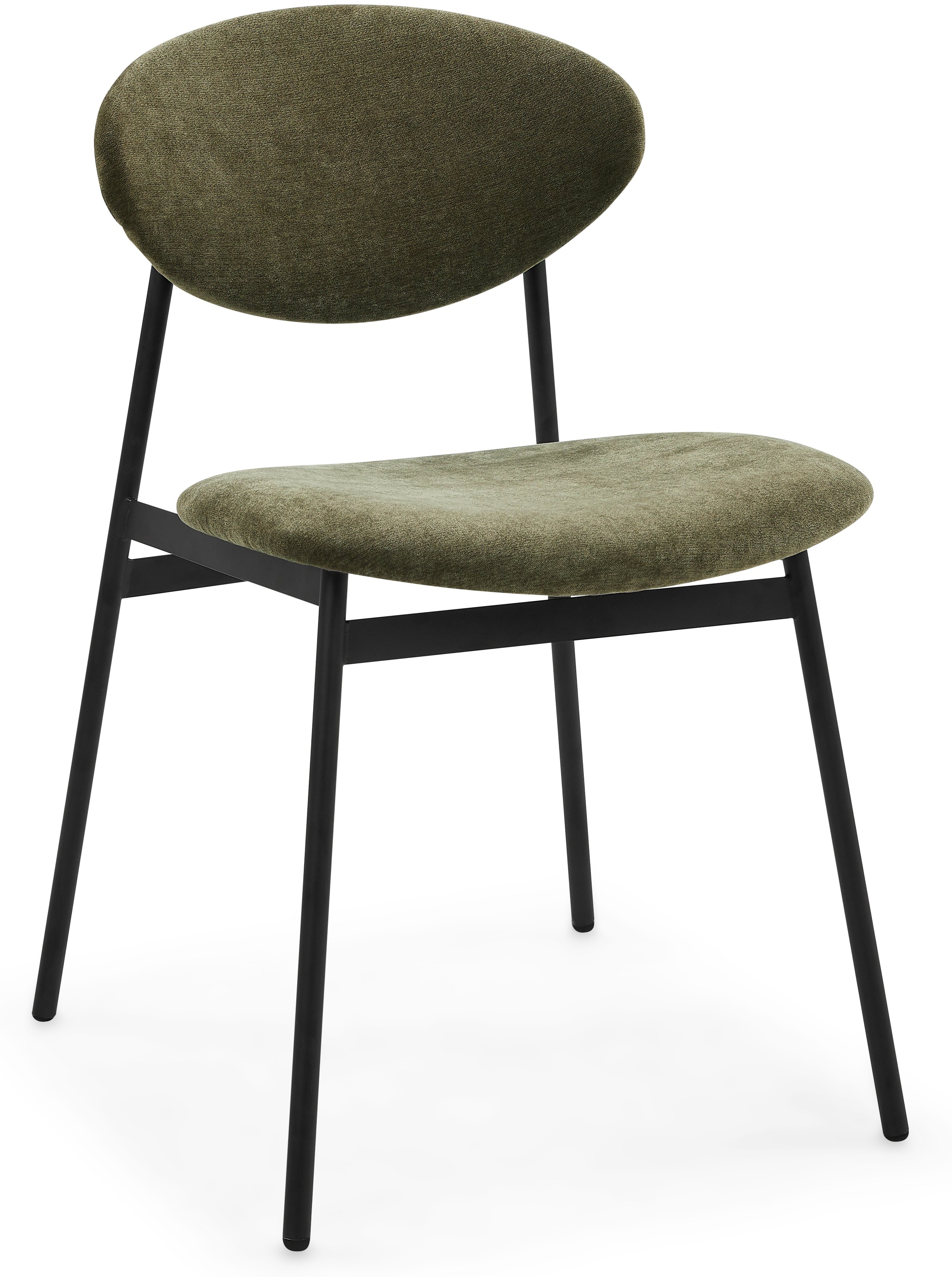 Silla de comedor Milton con marco de acero recubierto en pintura electrostática negra, tela Moss Olive. - image 1