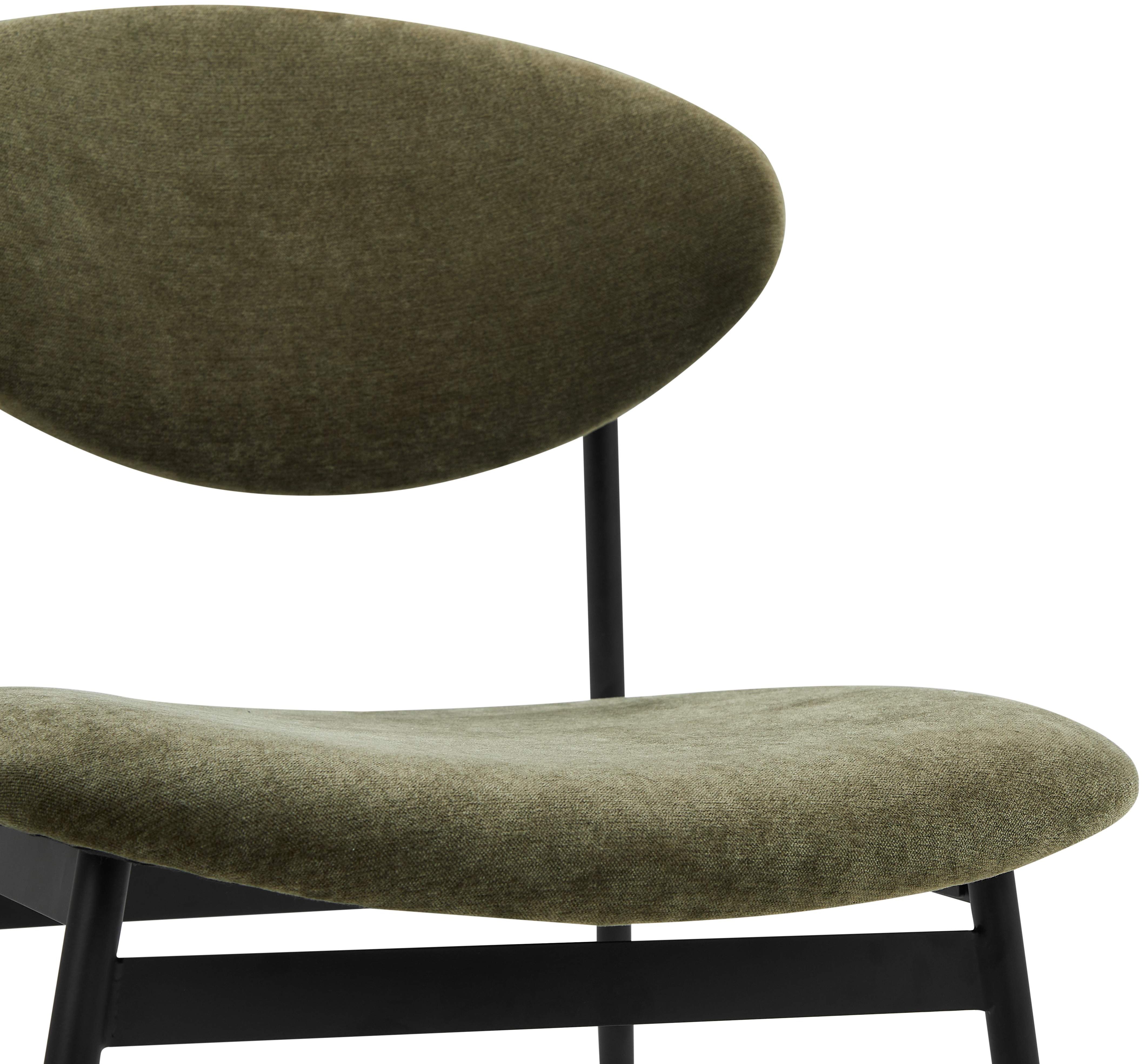 Silla de comedor Milton con marco de acero recubierto en pintura electrostática negra, tela Moss Olive. - image 5