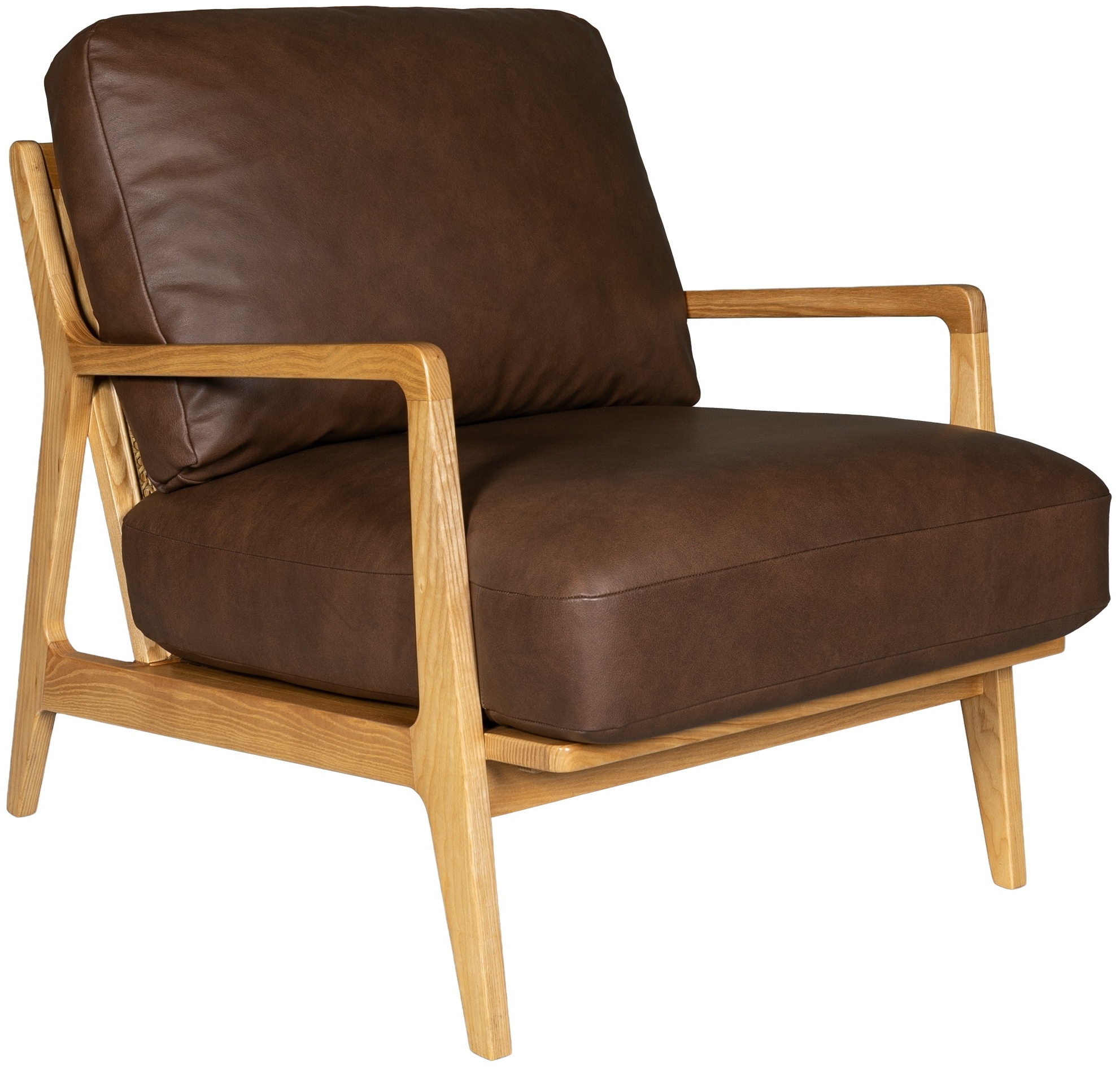 Lucas lounge chair with Solid natural rubberwood frame, Courier Brown Leather - image 3