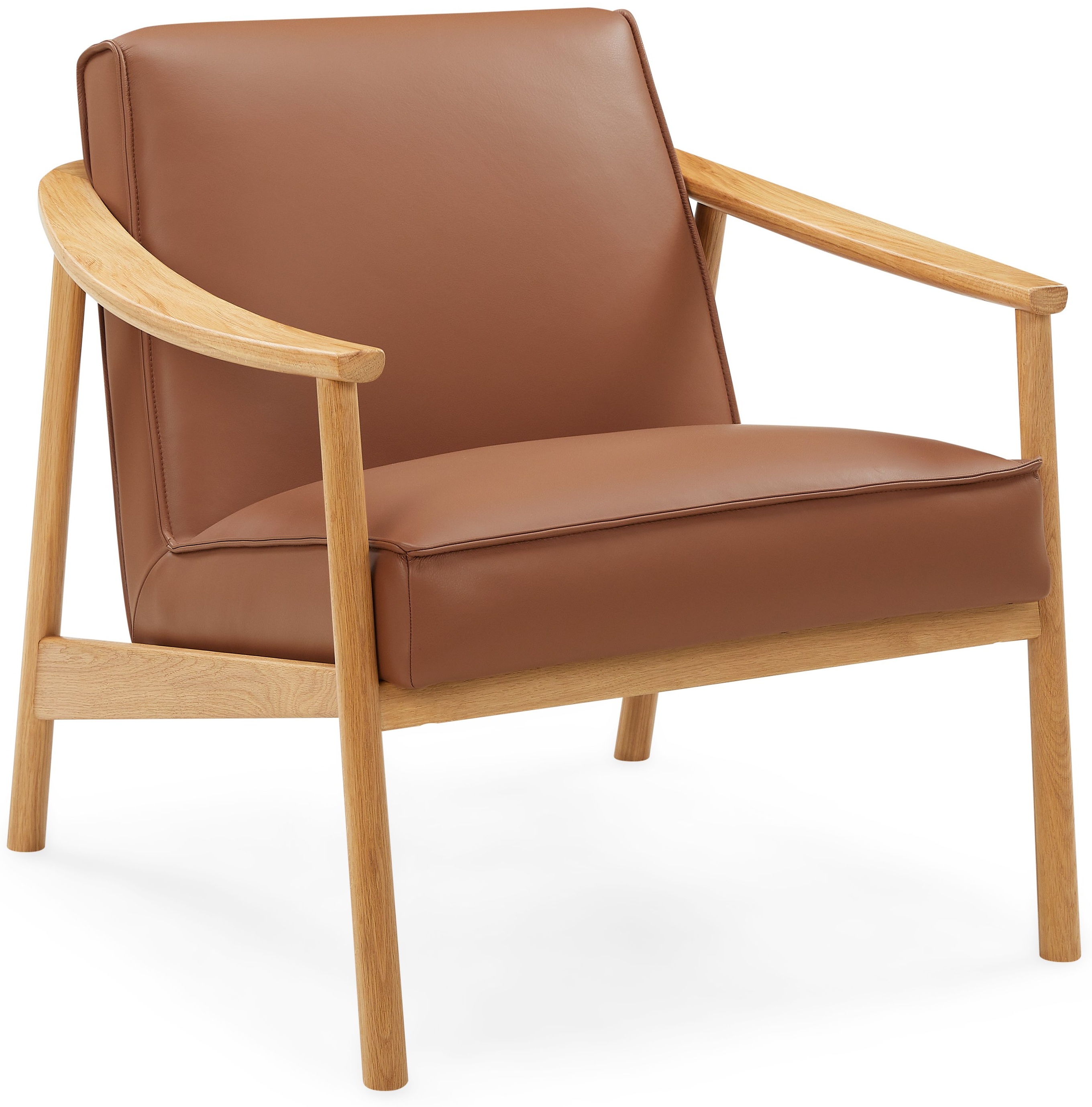 Platos lounge chair with Solid natural oak frame, Gr2 Cognac Leather - image 1