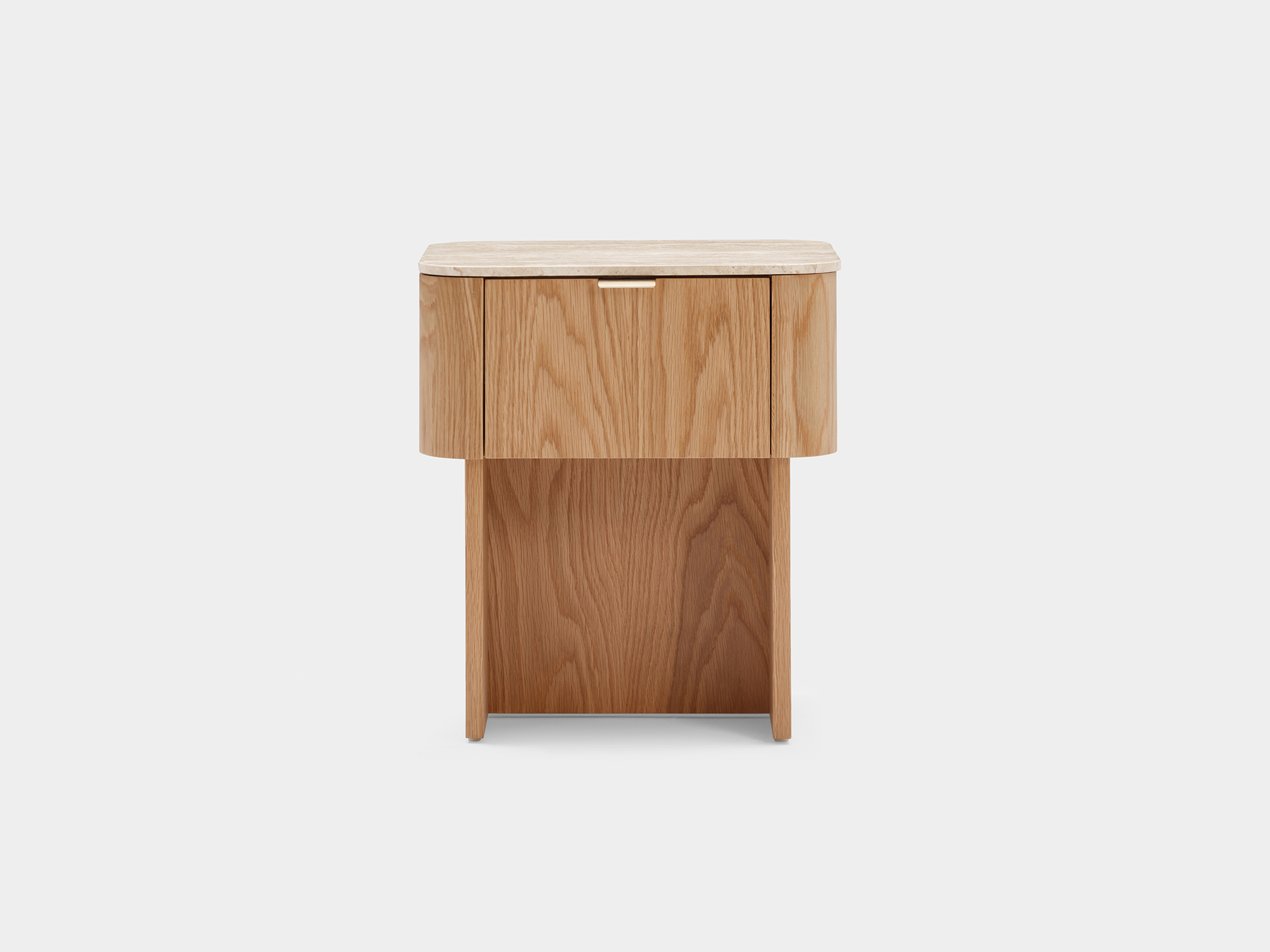 Ciso Bedside Table with Natural oak veneer frame, Natural Travertine top - image 2