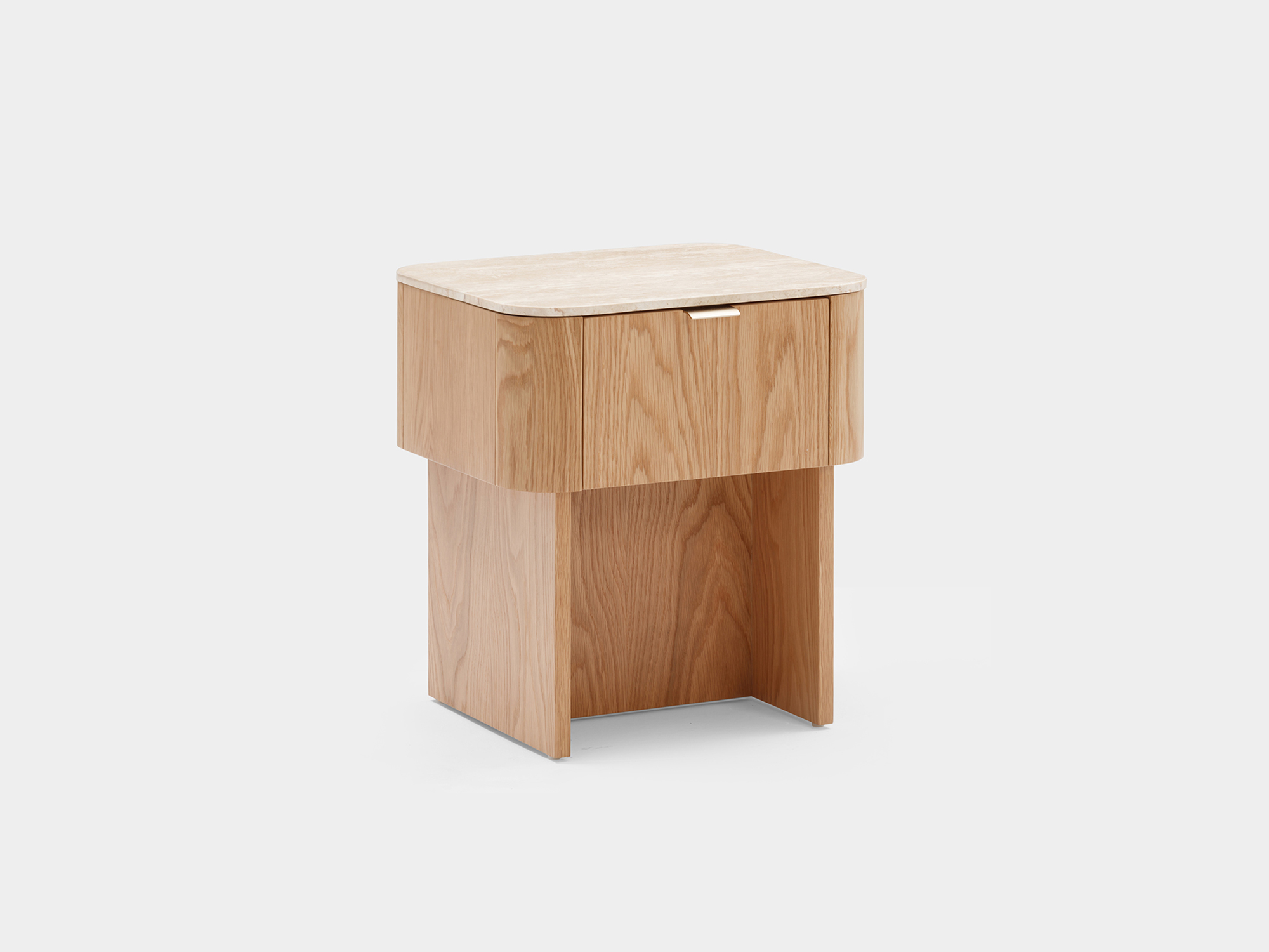 Ciso Bedside Table with Natural oak veneer frame, Natural Travertine top - image 3