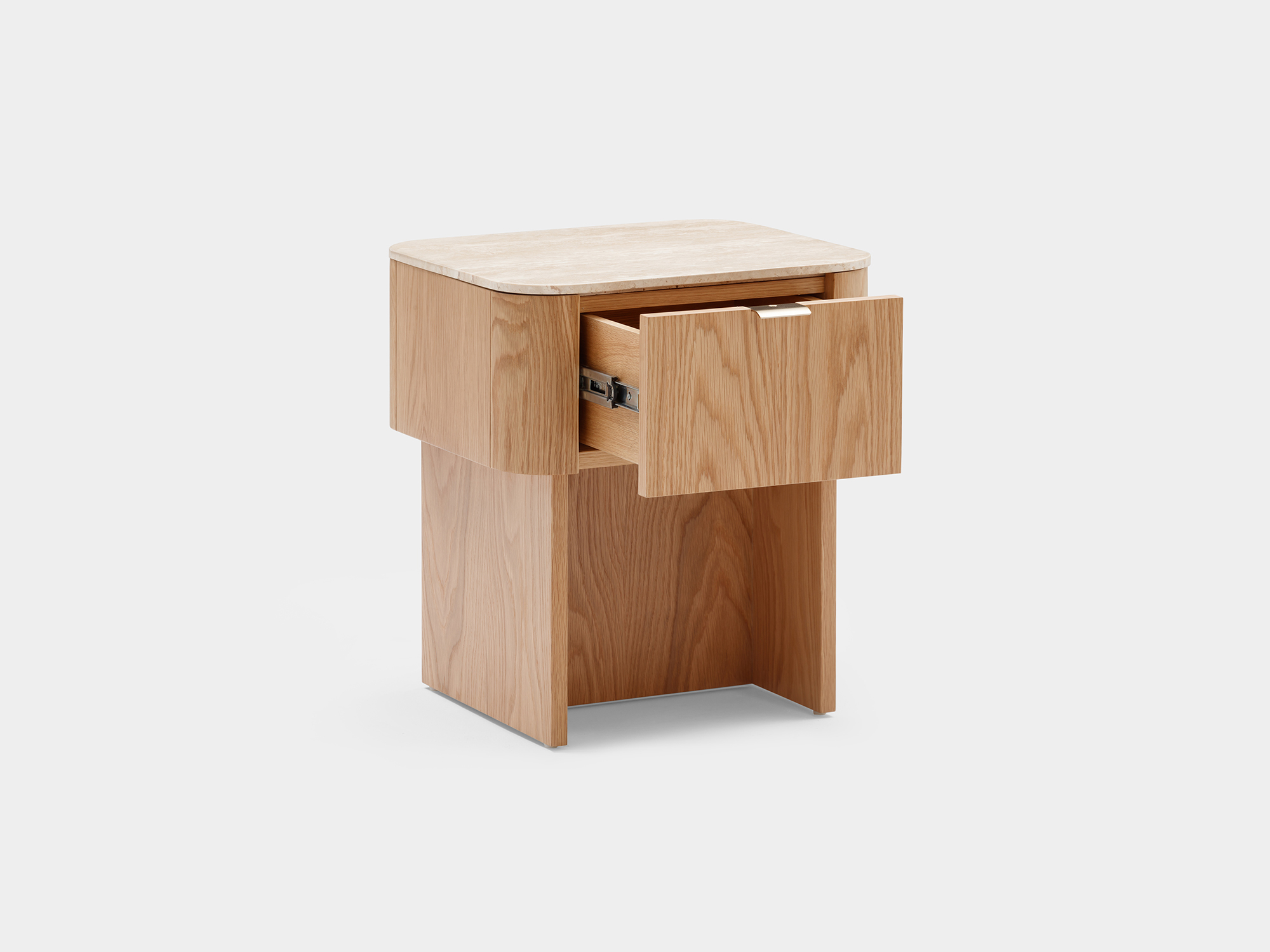 Ciso Bedside Table with Natural oak veneer frame, Natural Travertine top - image 4