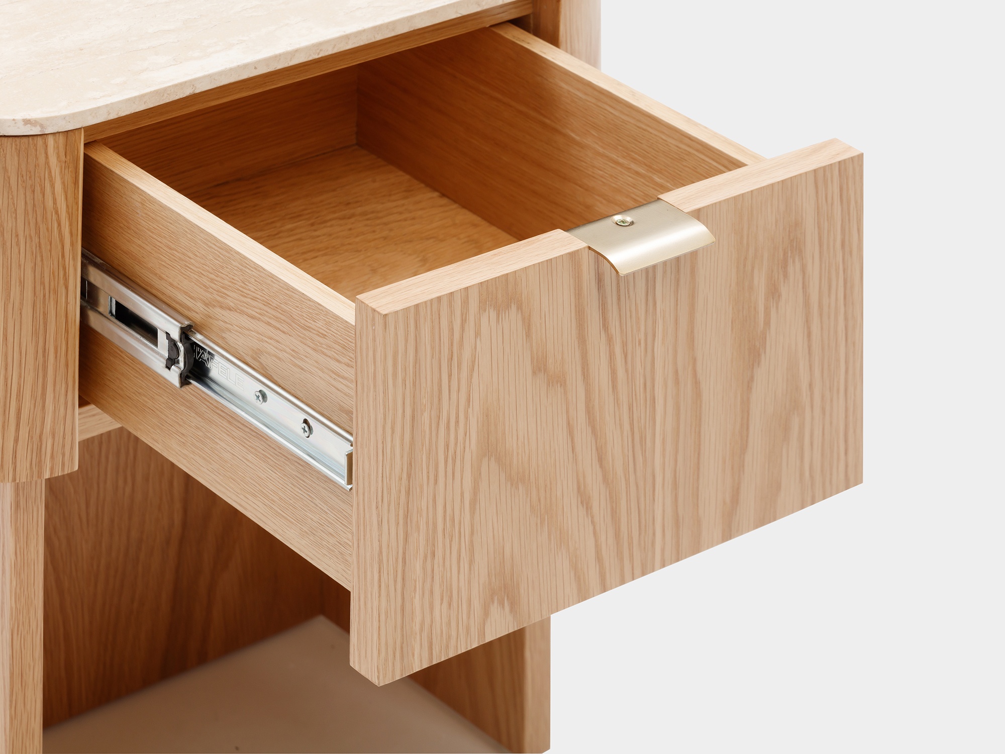 Ciso Bedside Table with Natural oak veneer frame, Natural Travertine top - image 5