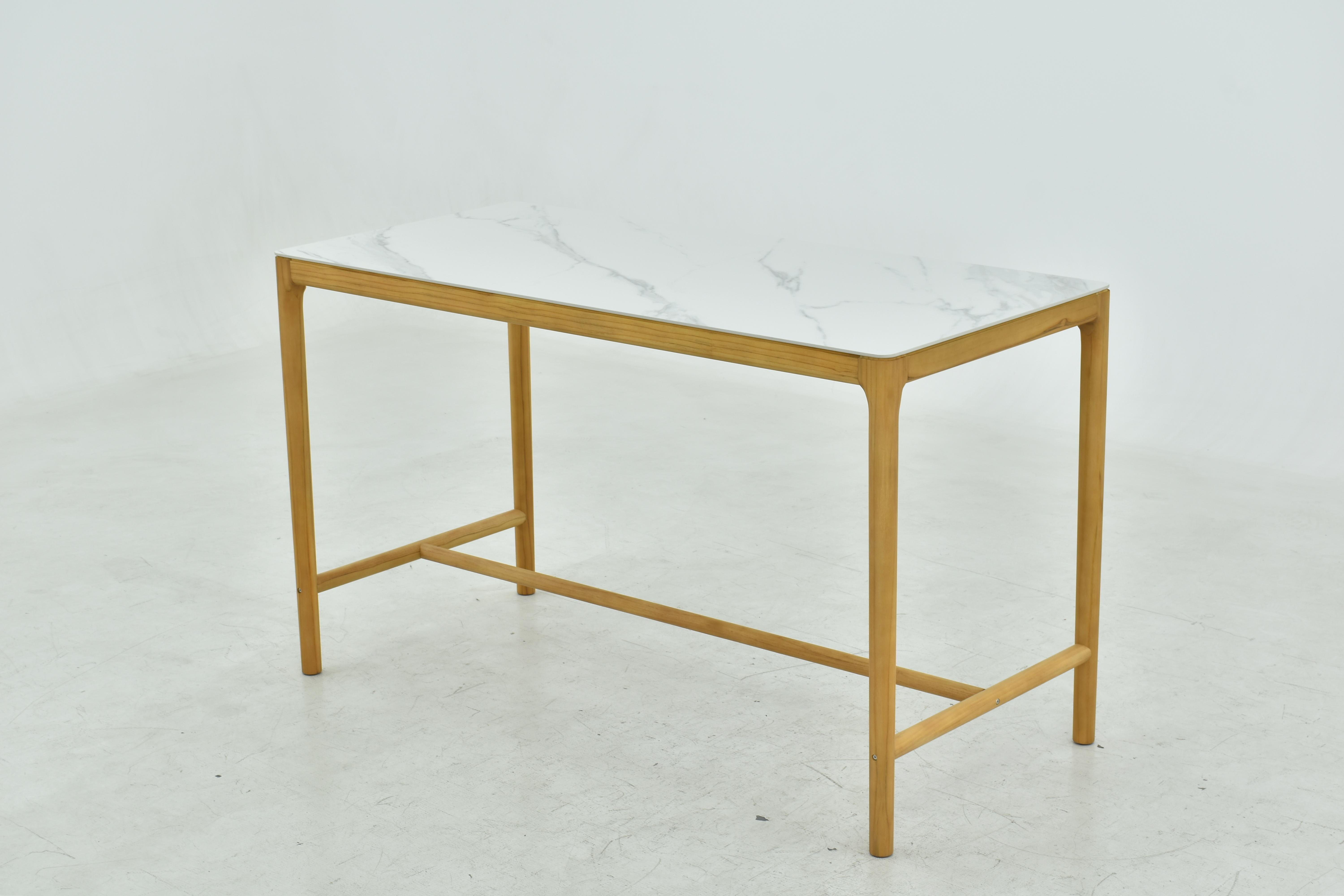 Mesa de bar Turin con marco de teak, sobre de cerámica blanca, 180 cm. - image 1
