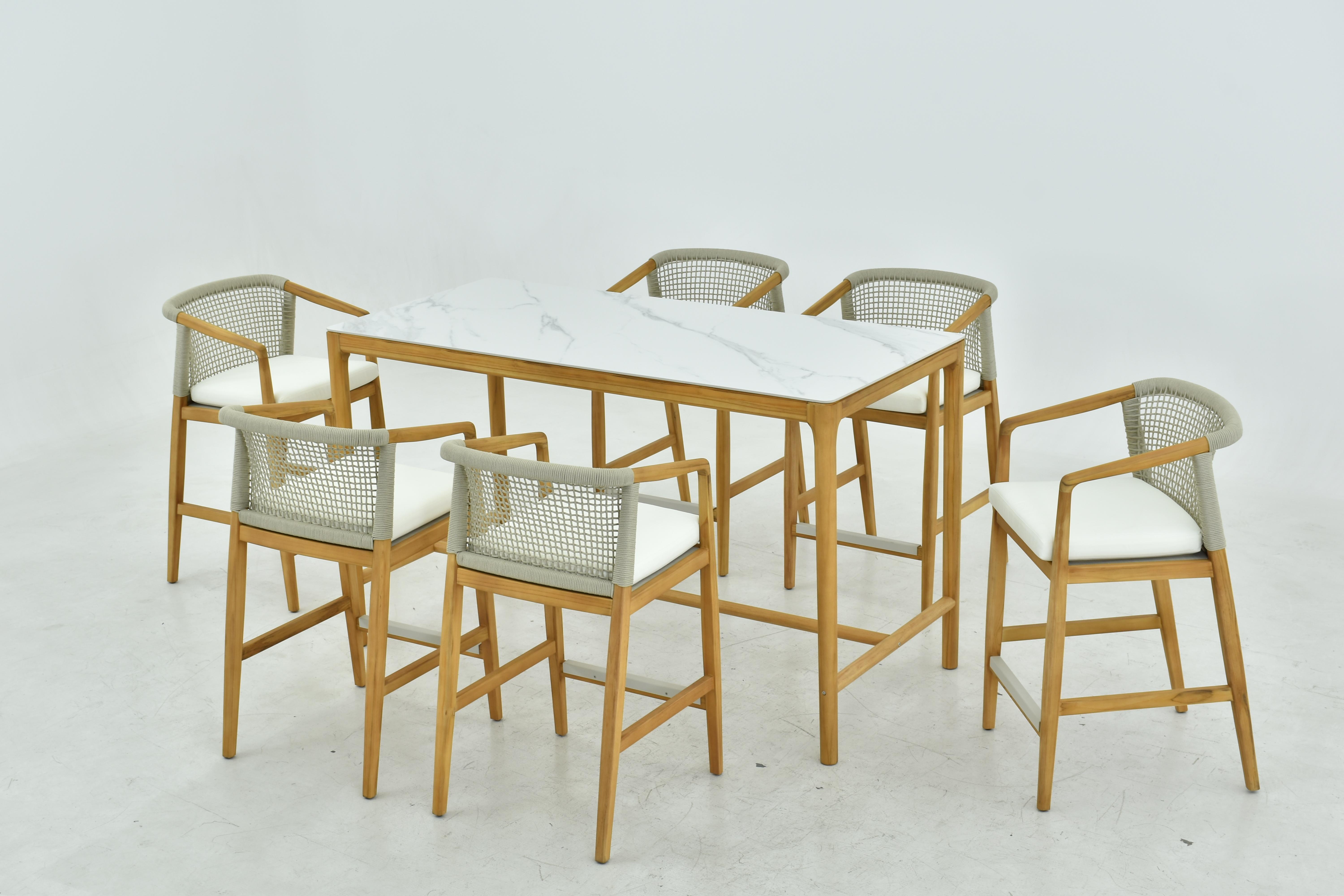 Mesa de bar Turin con marco de teak, sobre de cerámica blanca, 180 cm. - image 2