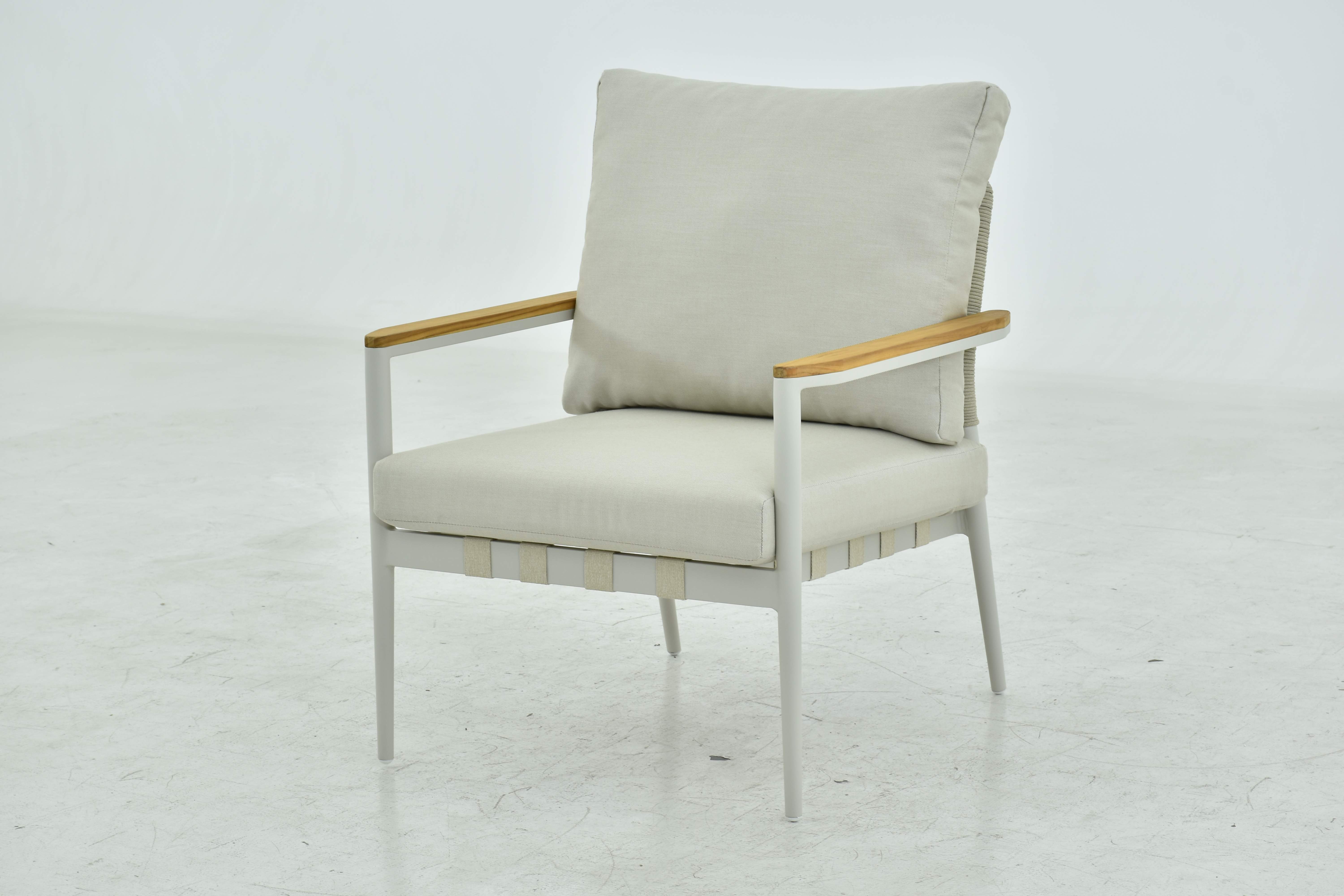 Acropolis Lounge Chair with Cream powder coated aluminum frame, AE2 Beige Fabric, Beige weaving - image 1