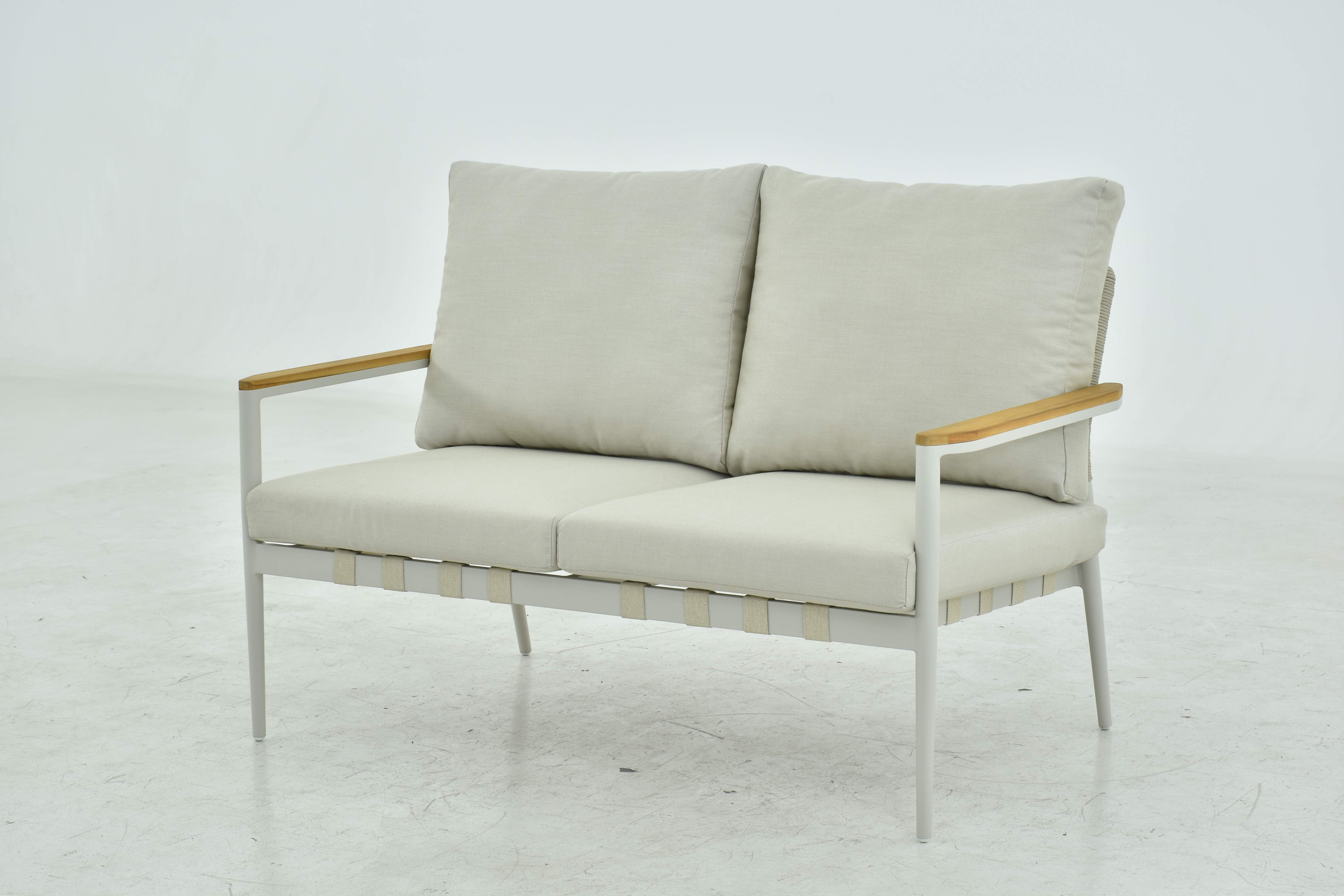Acropolis loveseat with Cream powder coated aluminum frame, AE2 Beige Fabric, Beige weaving - image 1