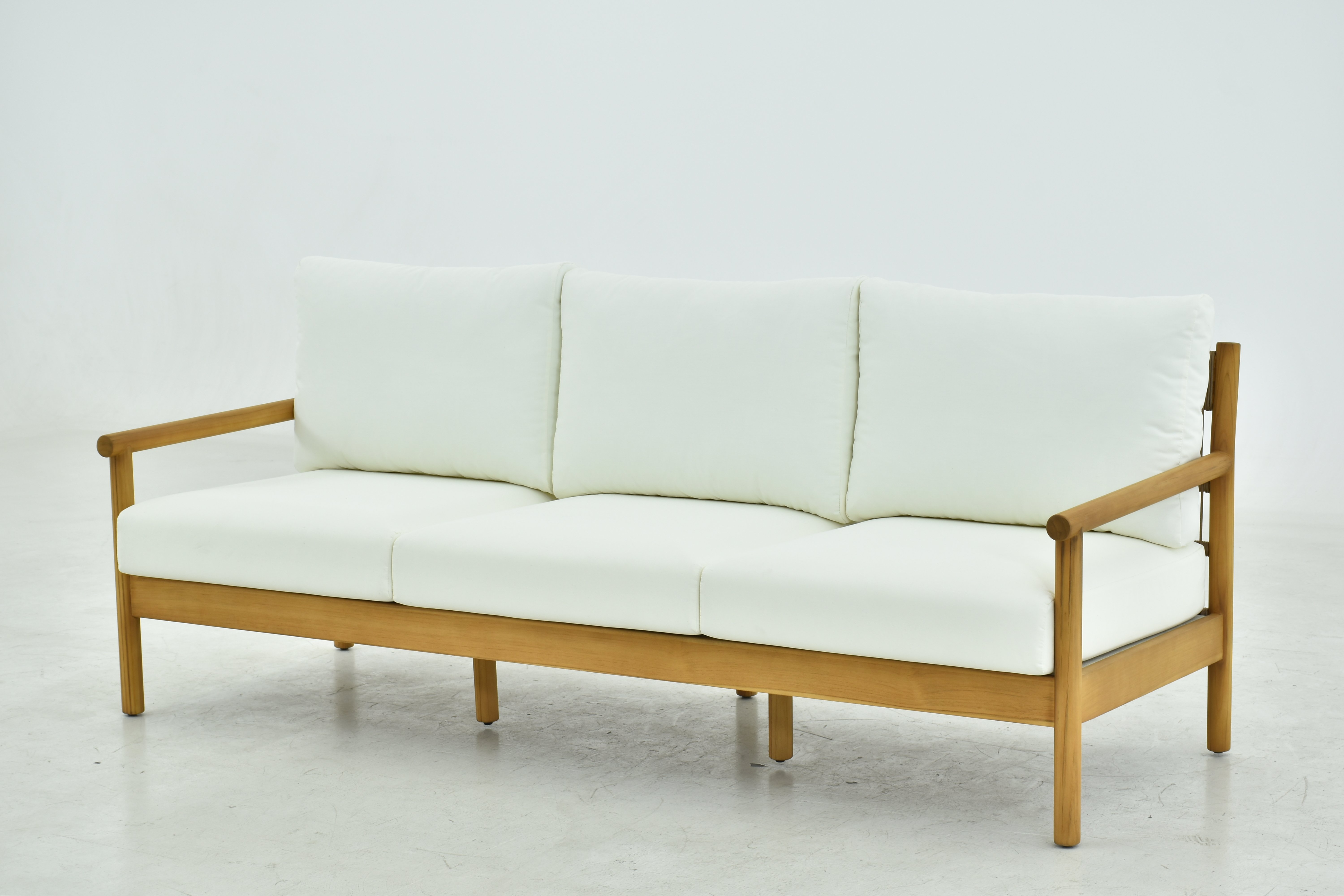 Sofá de 3 puestos Dora con marco de Teca, tela AD1 color crema, tejido marrón. - image 1
