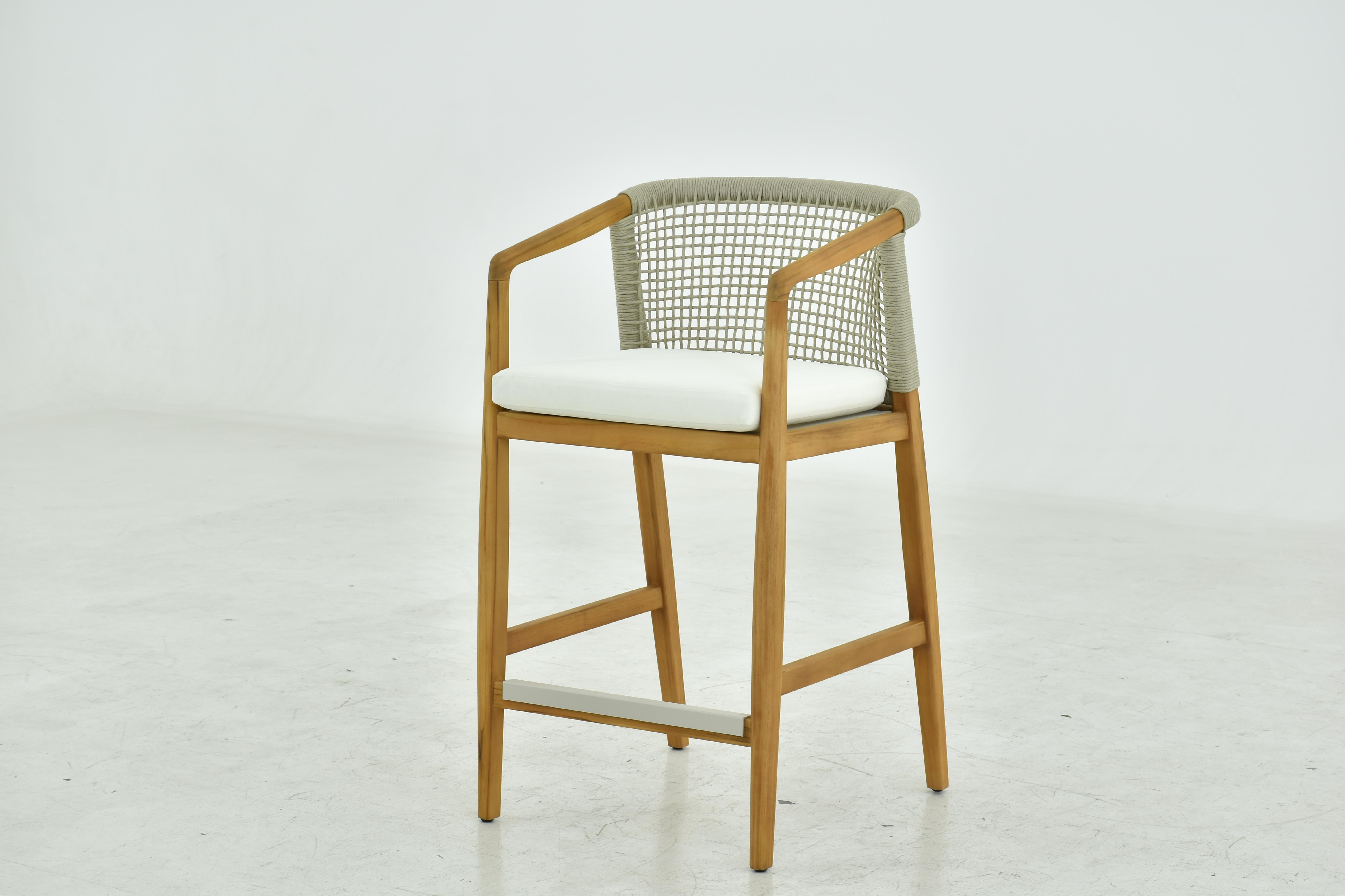 Taburete riverdale con marco de Teca, Tela AD1 Crema, Tejido Beige. - image 1