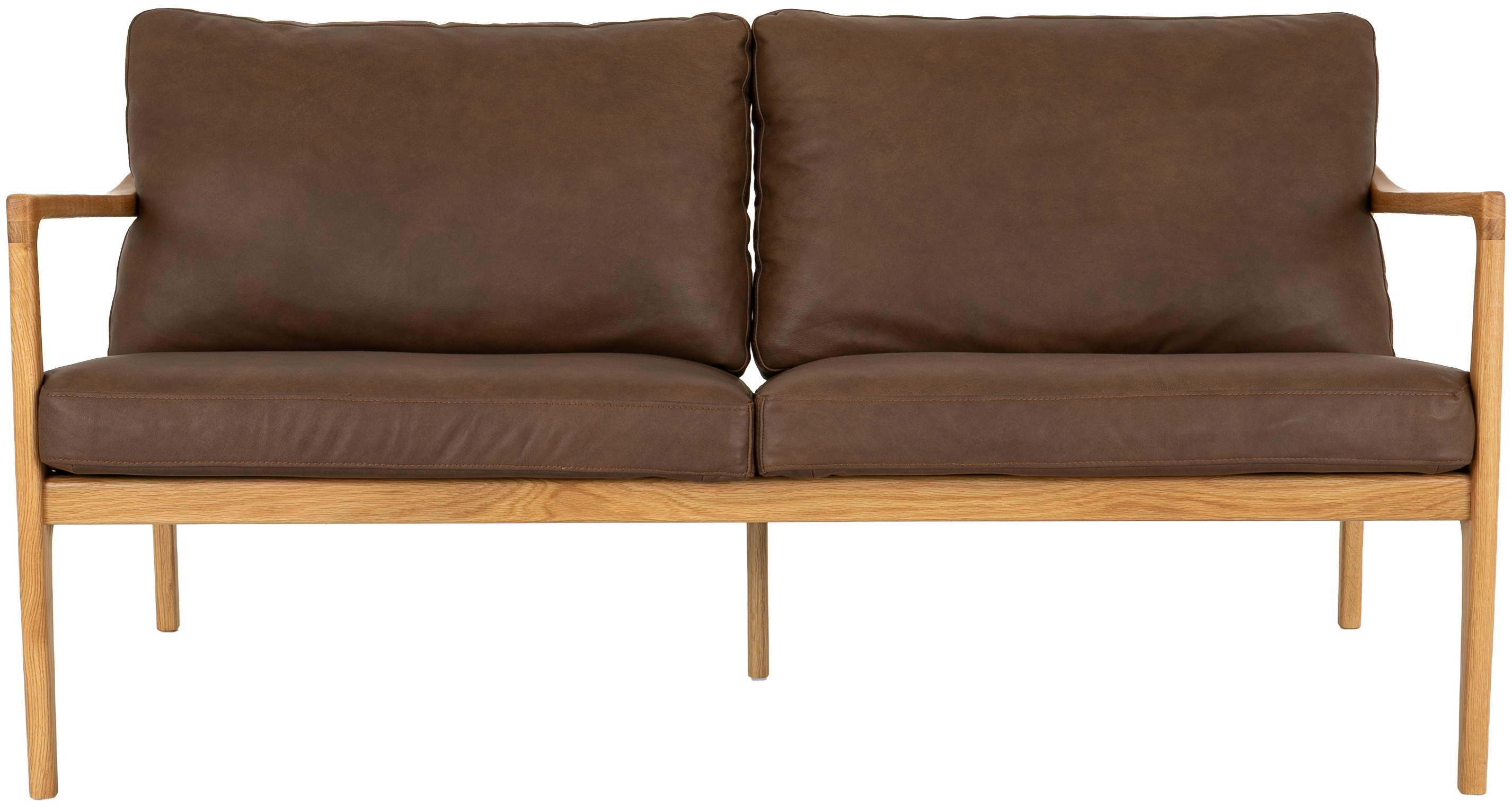 Cabo 2 seater sofa with Solid natural oak frame, Courier Brown Leather - image 1
