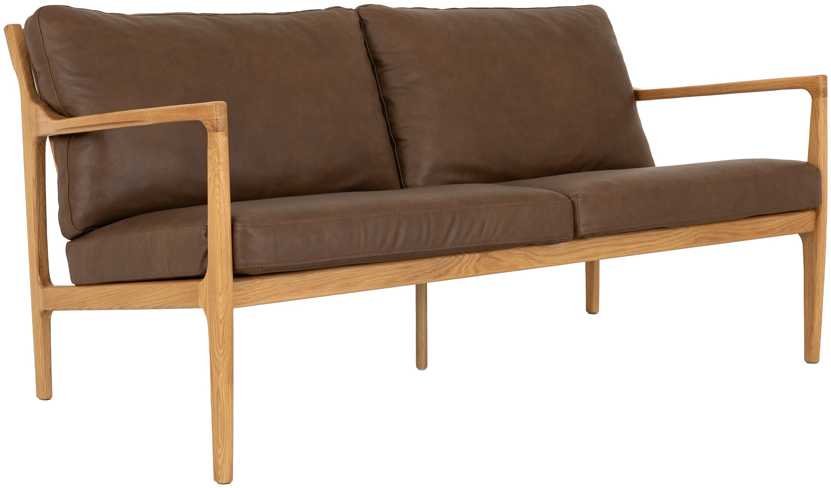 Cabo 2 seater sofa with Solid natural oak frame, Courier Brown Leather - image 4