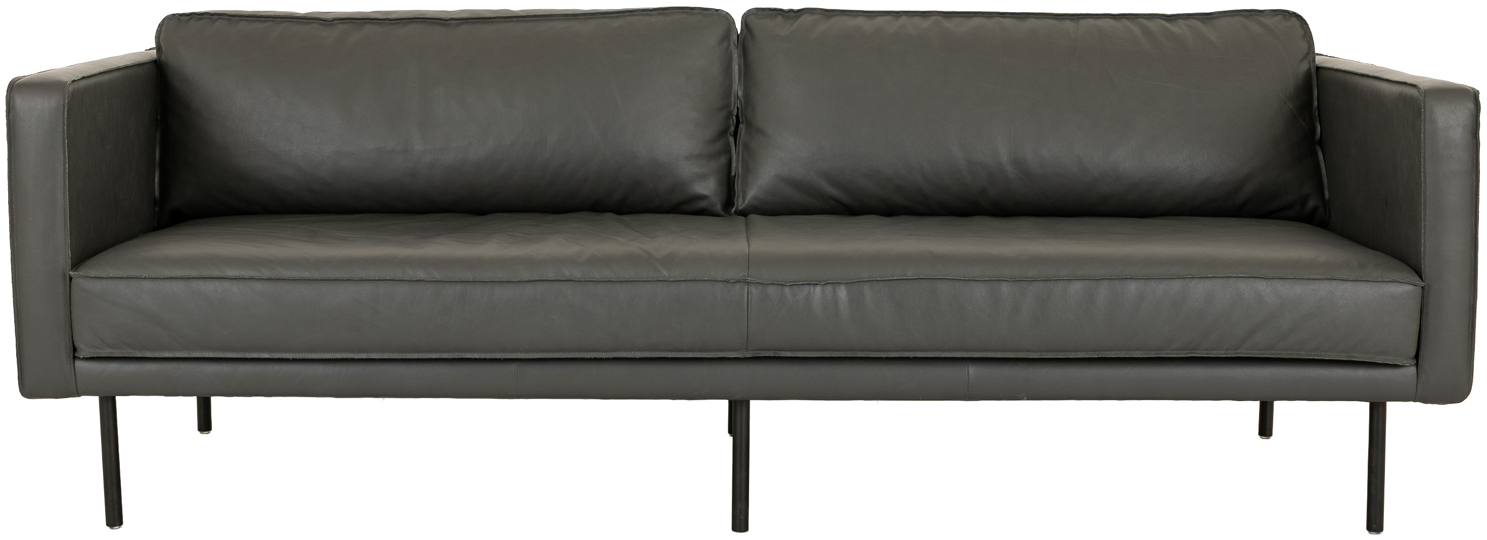 Sofá de 3 puestos Bowery con patas de acero recubiertas en pintura electrostática negra, cuero gris Oxford. - image 1