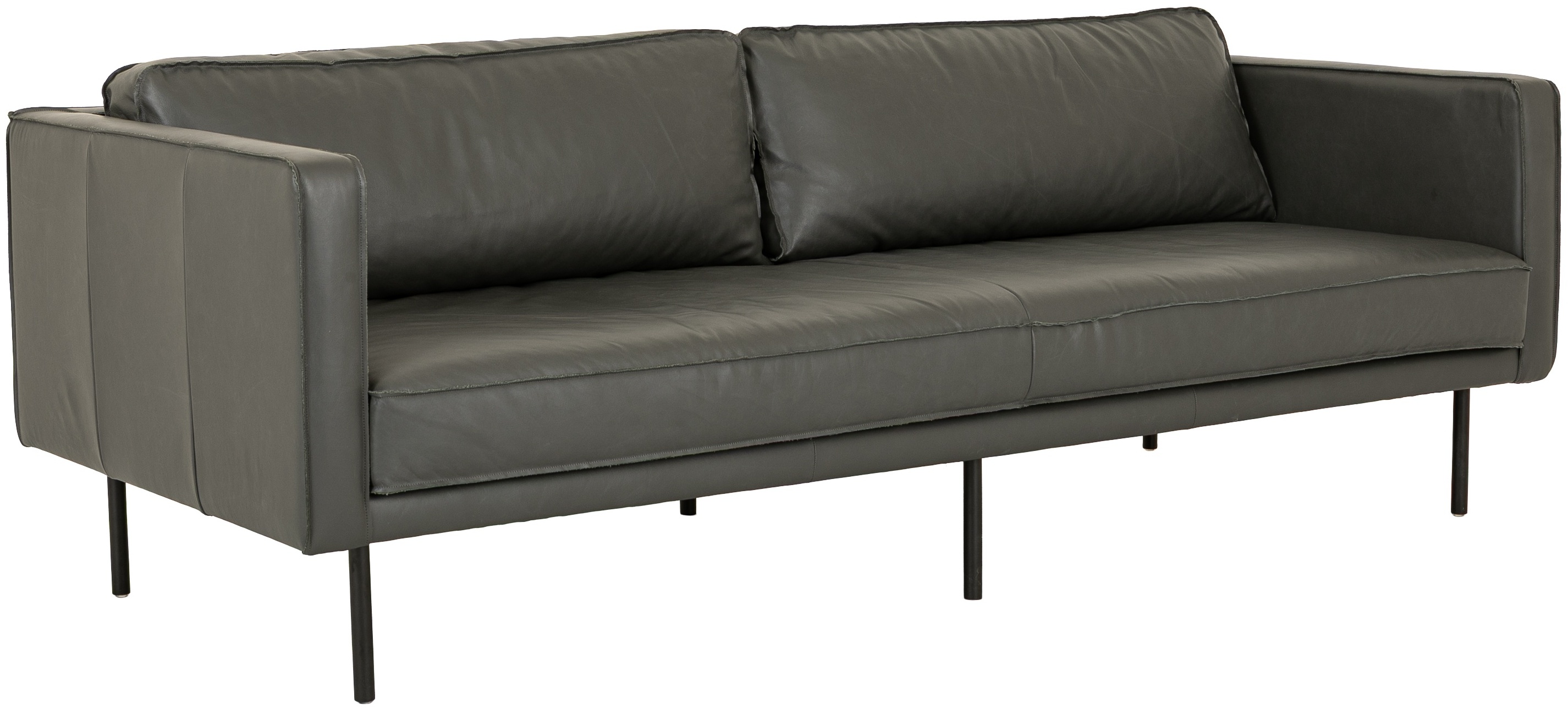 Sofá de 3 puestos Bowery con patas de acero recubiertas en pintura electrostática negra, cuero gris Oxford. - image 3