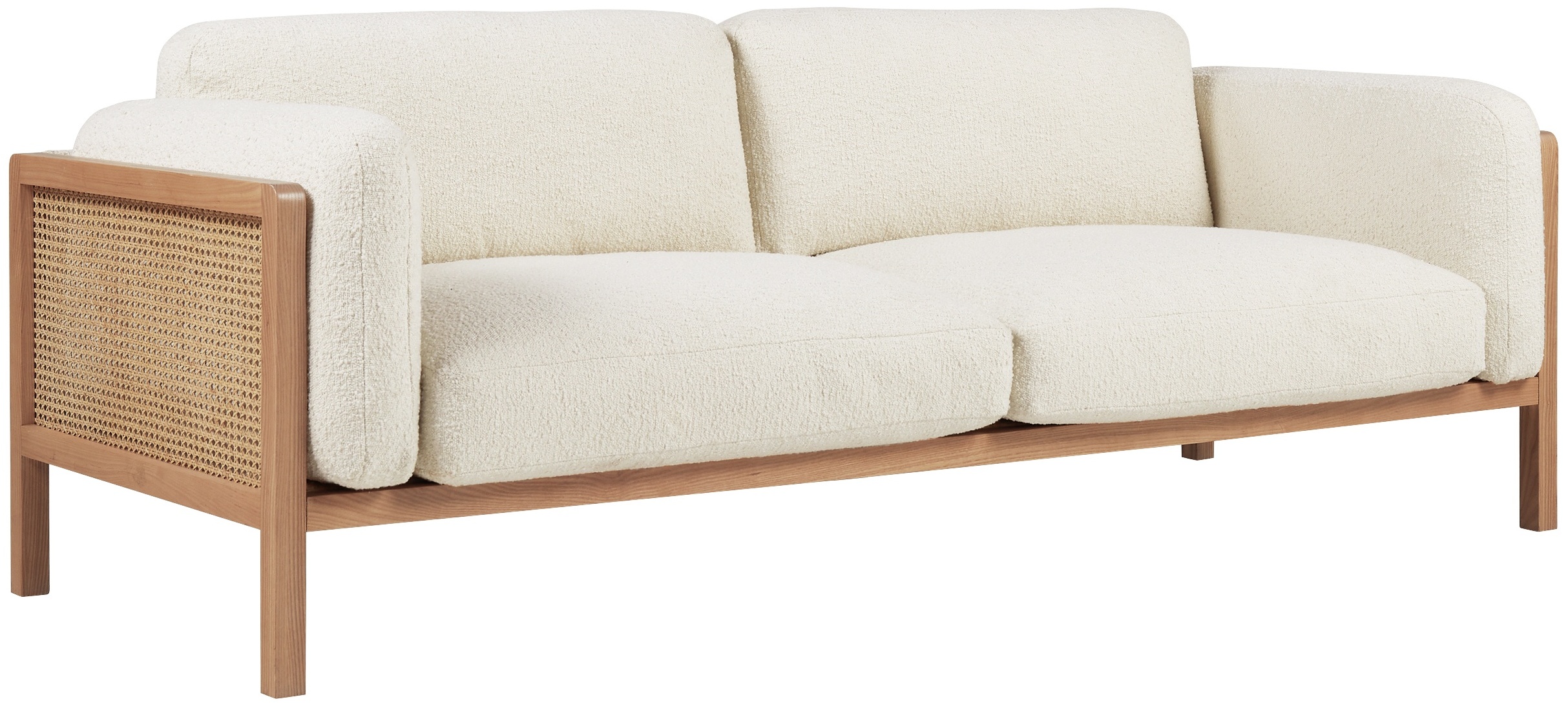 Sofá de 3 puestos Rufus con marco sólido de rubberwood natural, tela Boucle Cream. - image 1