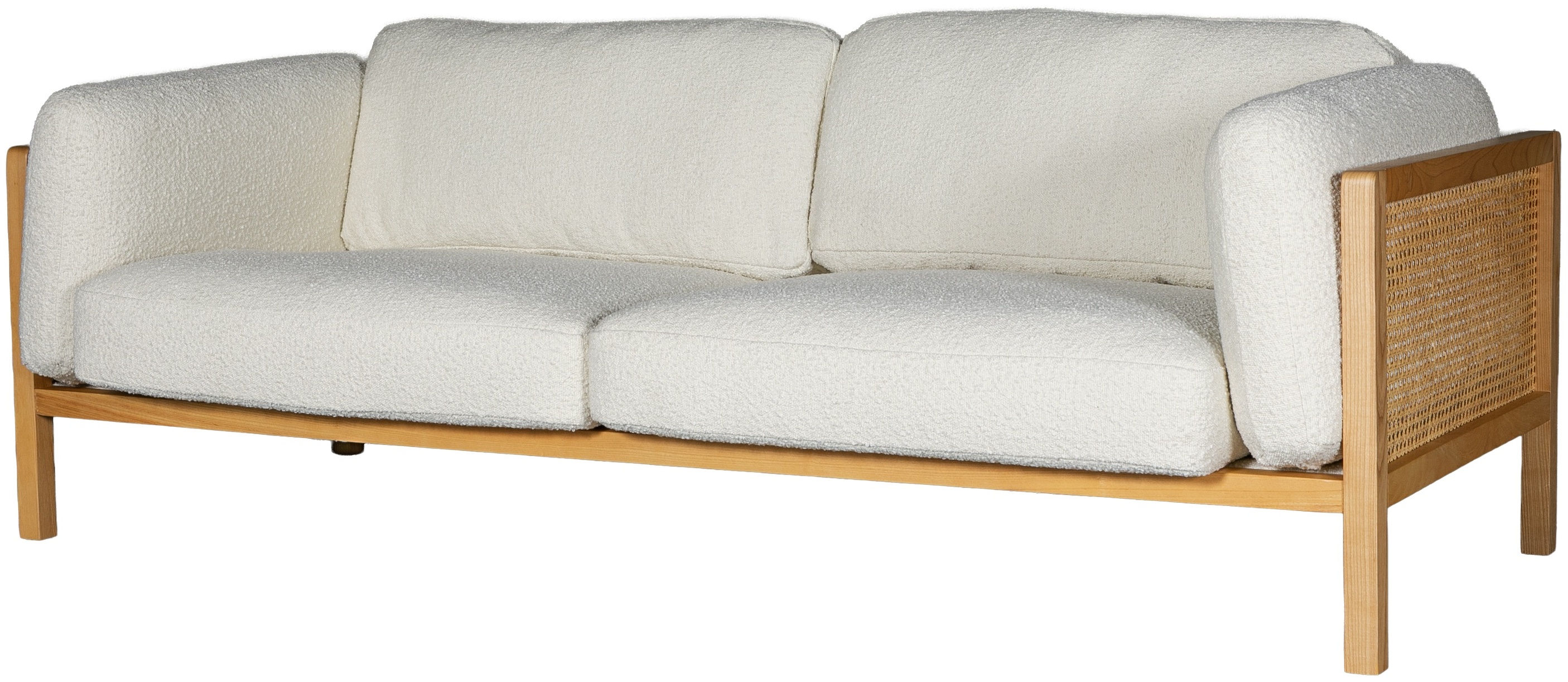 Sofá de 3 puestos Rufus con marco sólido de rubberwood natural, tela Boucle Cream. - image 2