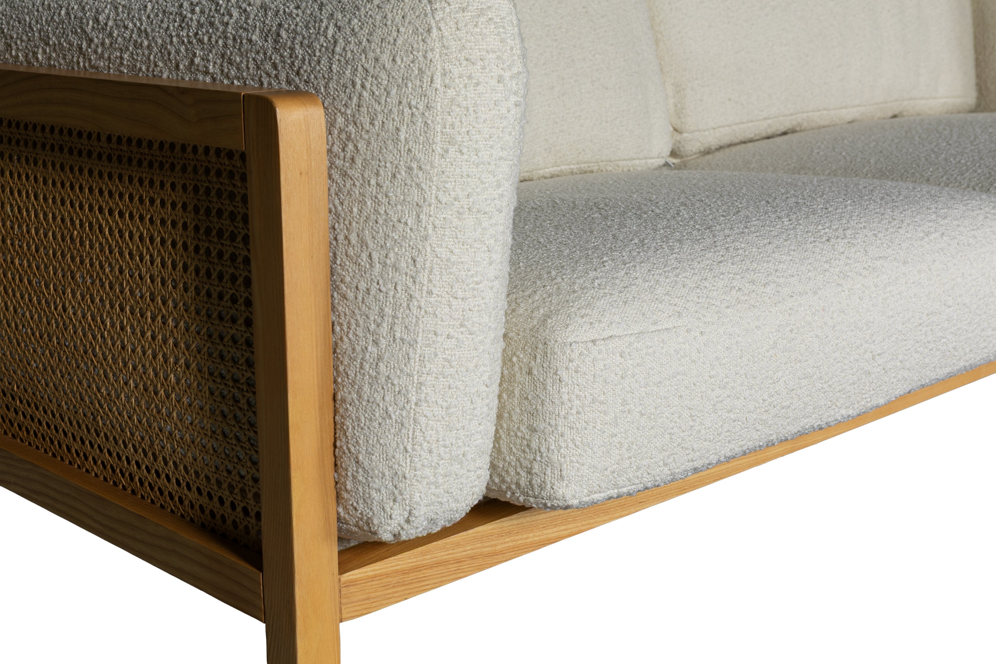 Sofá de 3 puestos Rufus con marco sólido de rubberwood natural, tela Boucle Cream. - image 4
