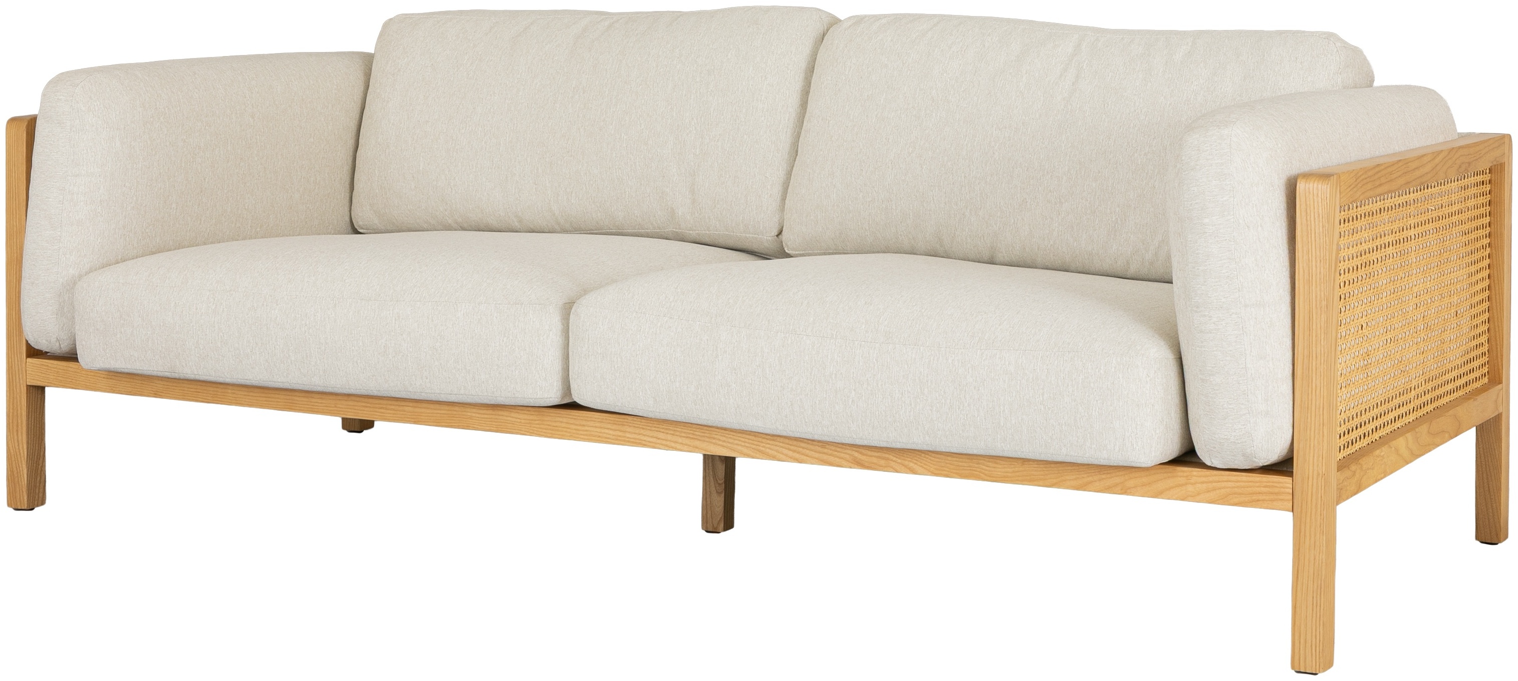 Sofá de 3 puestos Rufus con marco sólido de rubberwood natural, tela de Melange Weave en blanco. - image 2