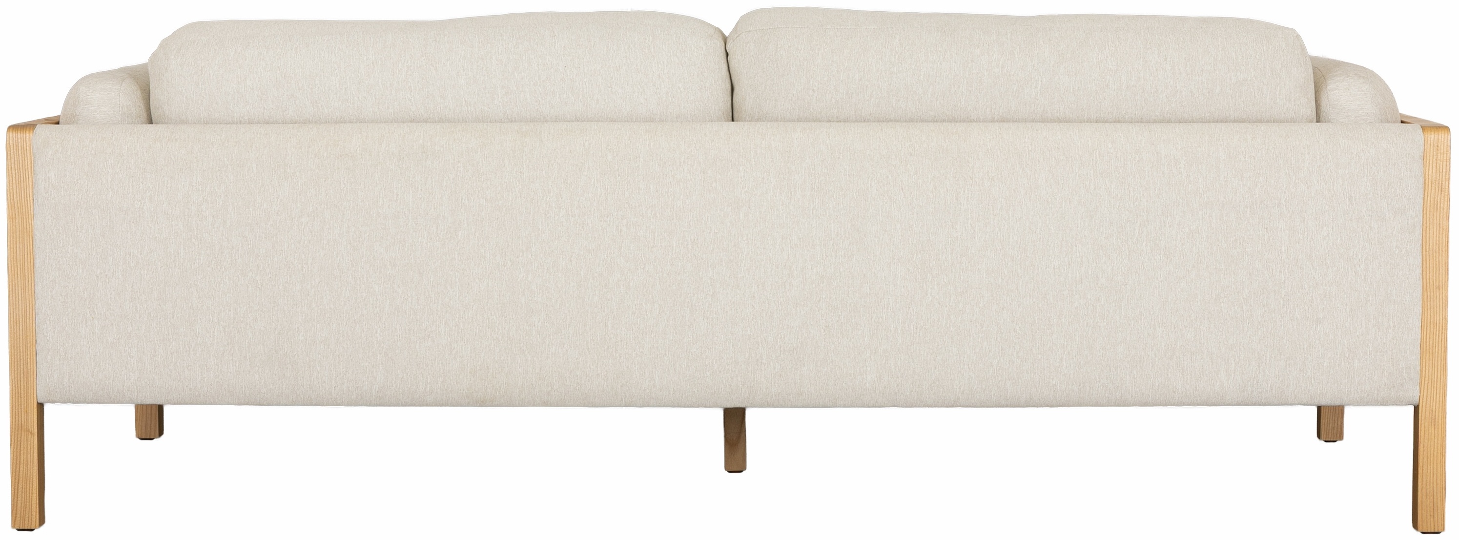 Sofá de 3 puestos Rufus con marco sólido de rubberwood natural, tela de Melange Weave en blanco. - image 5