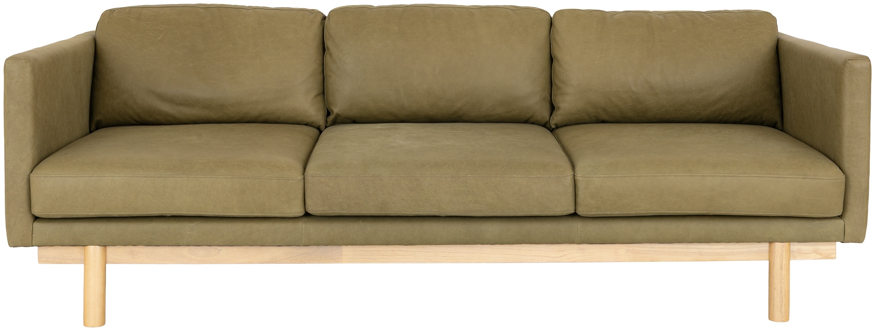 Sofá de 3 puestos Strada con marco sólido de rubberwood natural, Cuero Chalk Olive. - image 1