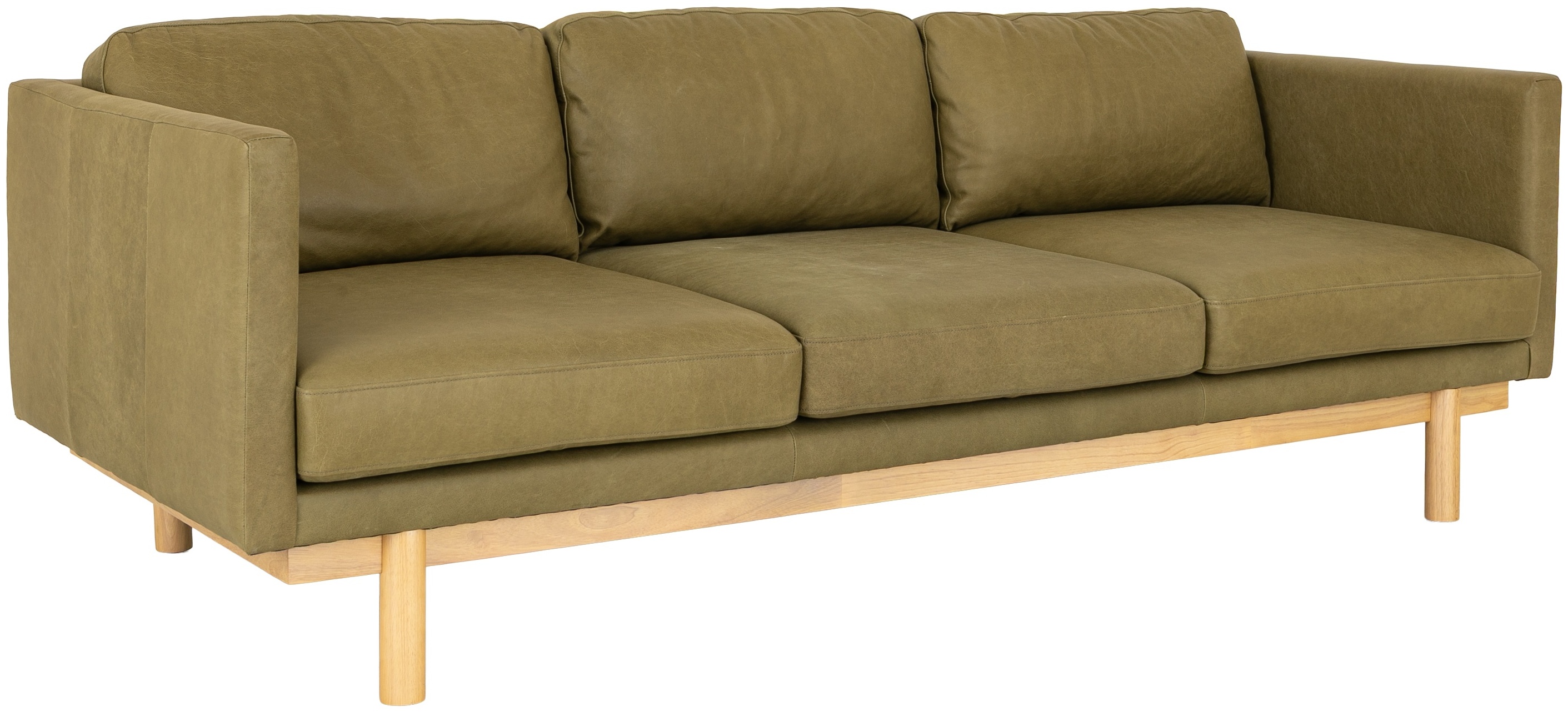 Sofá de 3 puestos Strada con marco sólido de rubberwood natural, Cuero Chalk Olive. - image 2