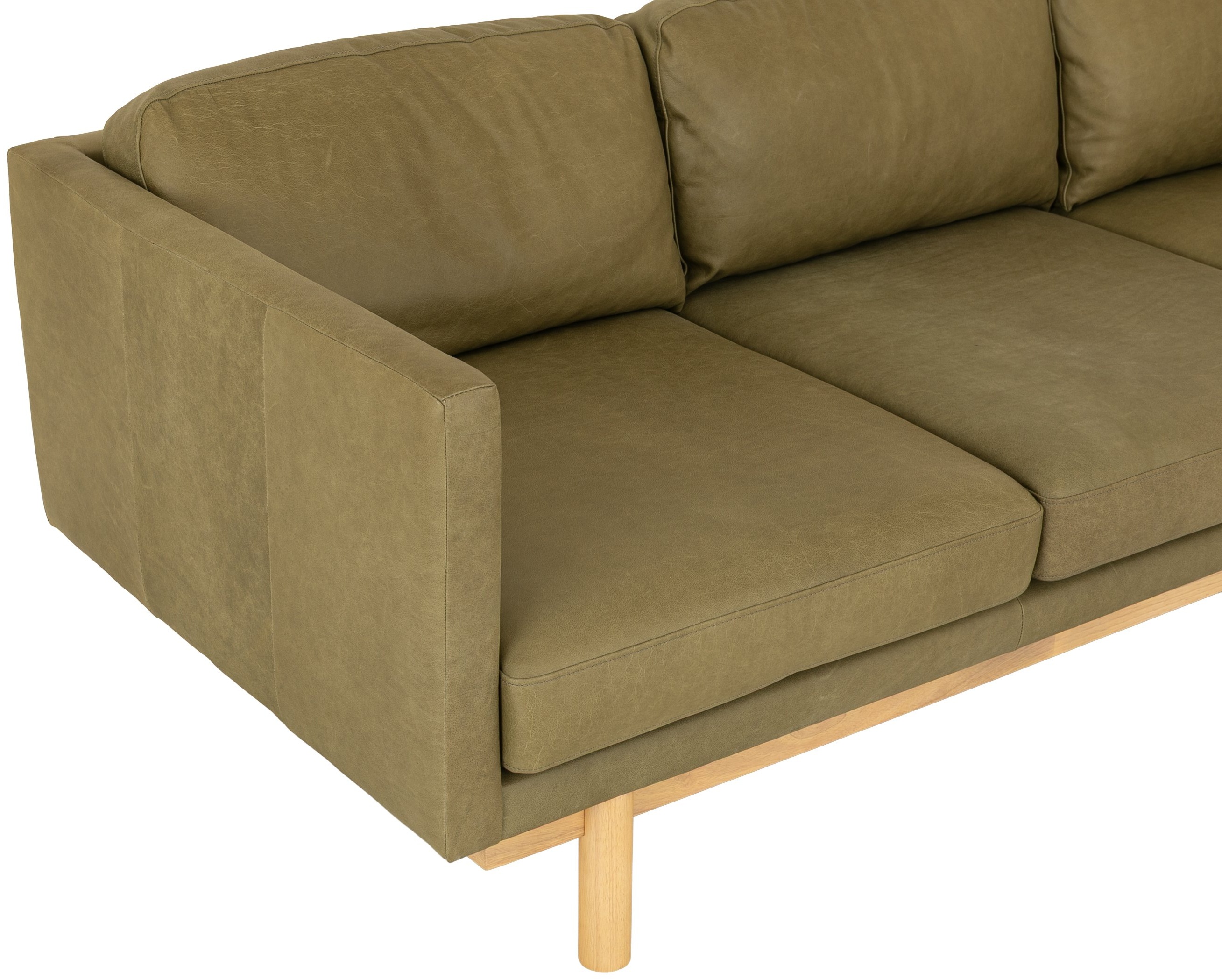 Sofá de 3 puestos Strada con marco sólido de rubberwood natural, Cuero Chalk Olive. - image 3