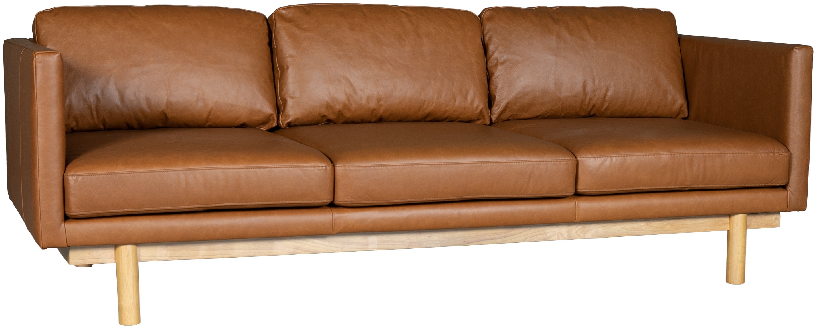 Sofá de 3 puestos Strada con marco sólido de rubberwood natural, Cuero Panama Tan. - image 1