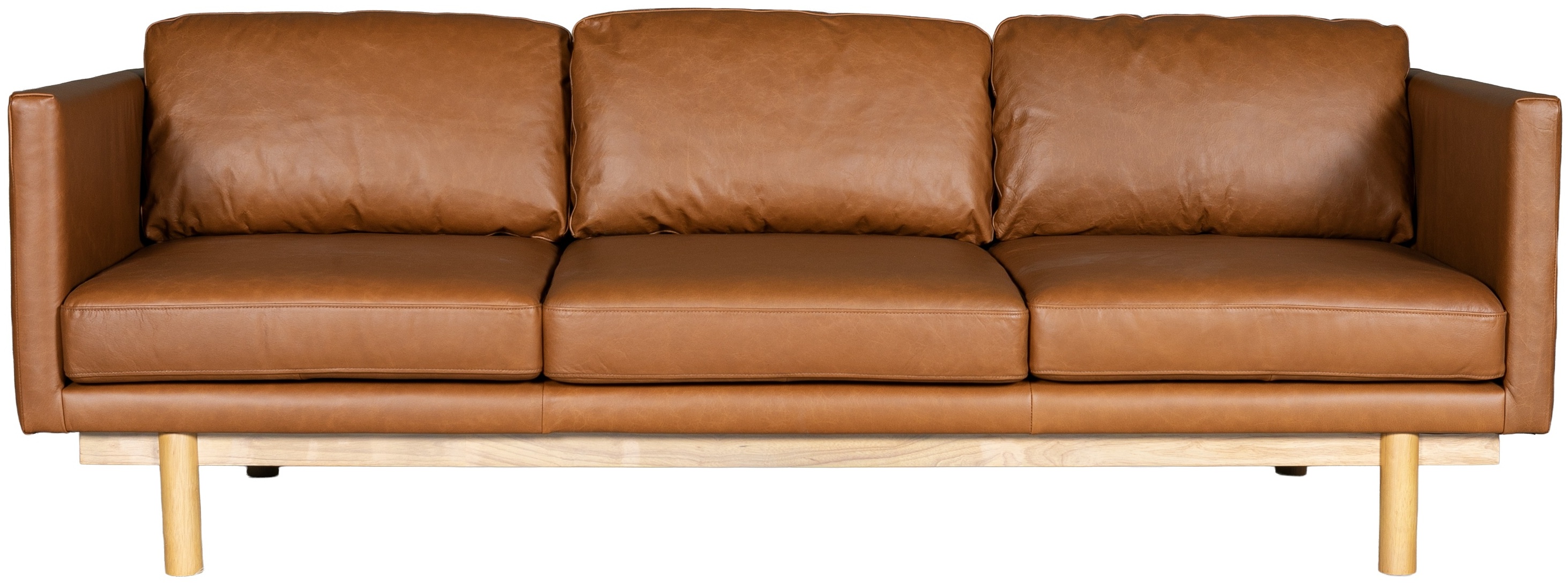 Sofá de 3 puestos Strada con marco sólido de rubberwood natural, Cuero Panama Tan. - image 2