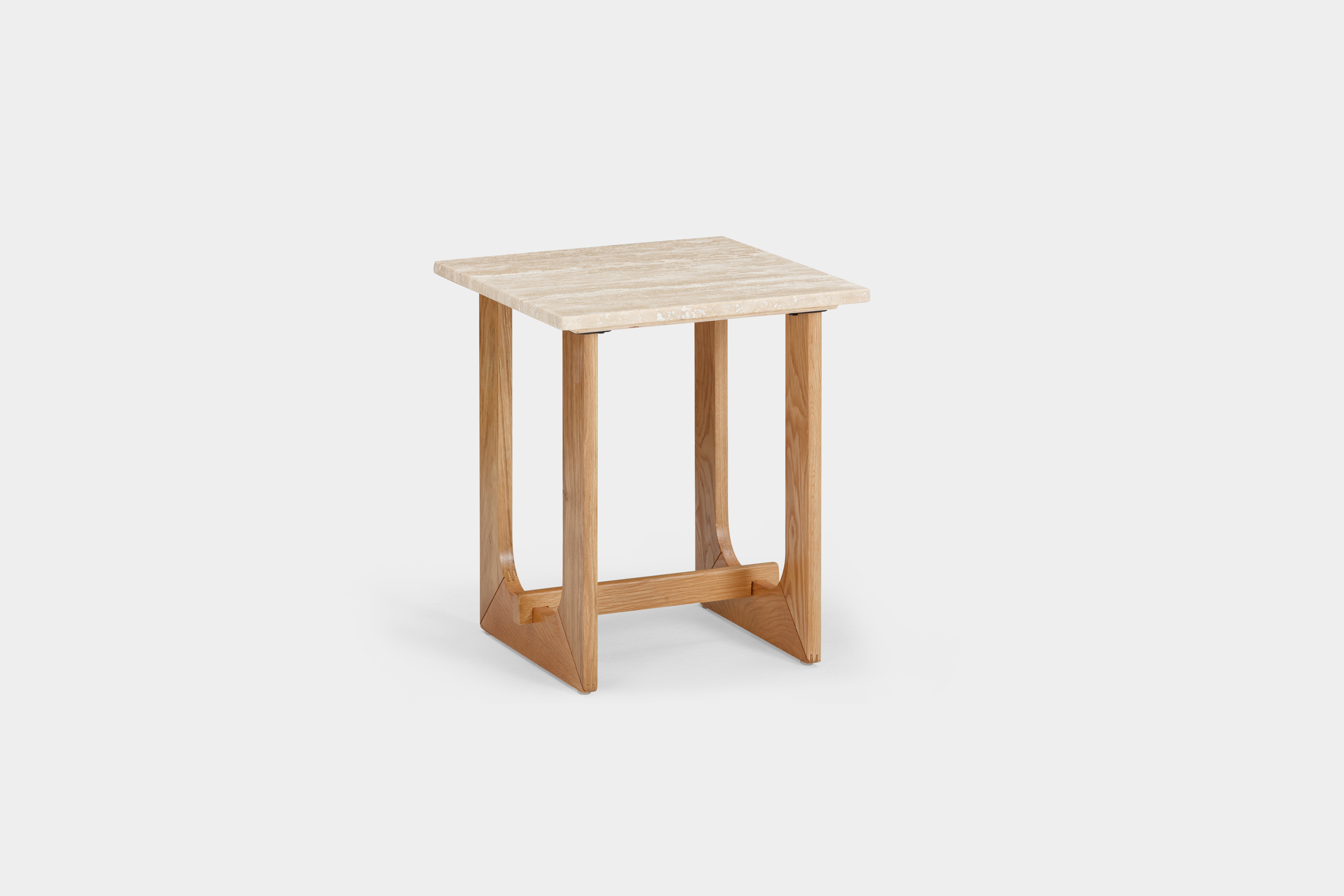 Arch side table with Solid natural oak frame, Natural Travertine top, 43 cm - image 1