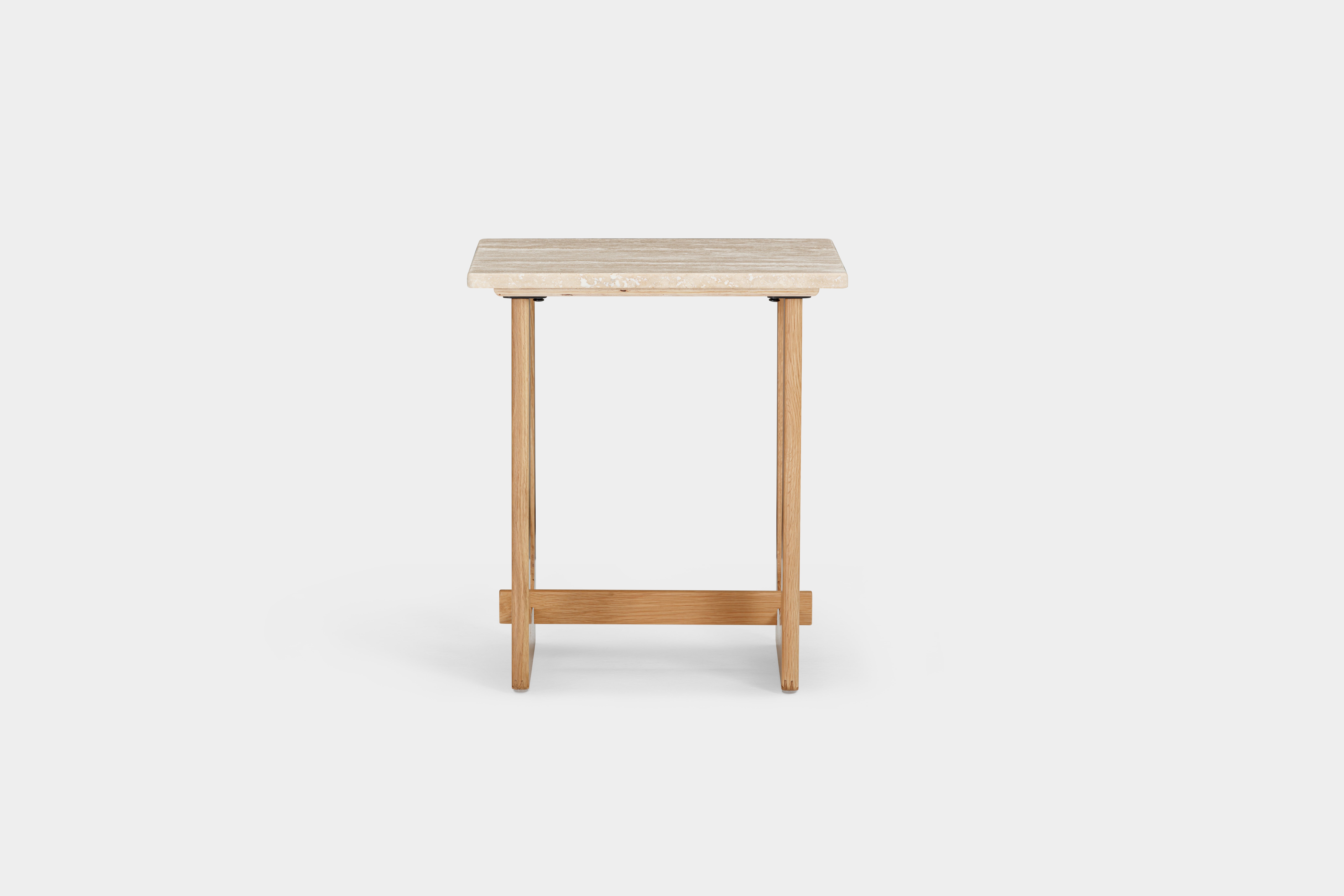 Arch side table with Solid natural oak frame, Natural Travertine top, 43 cm - image 2