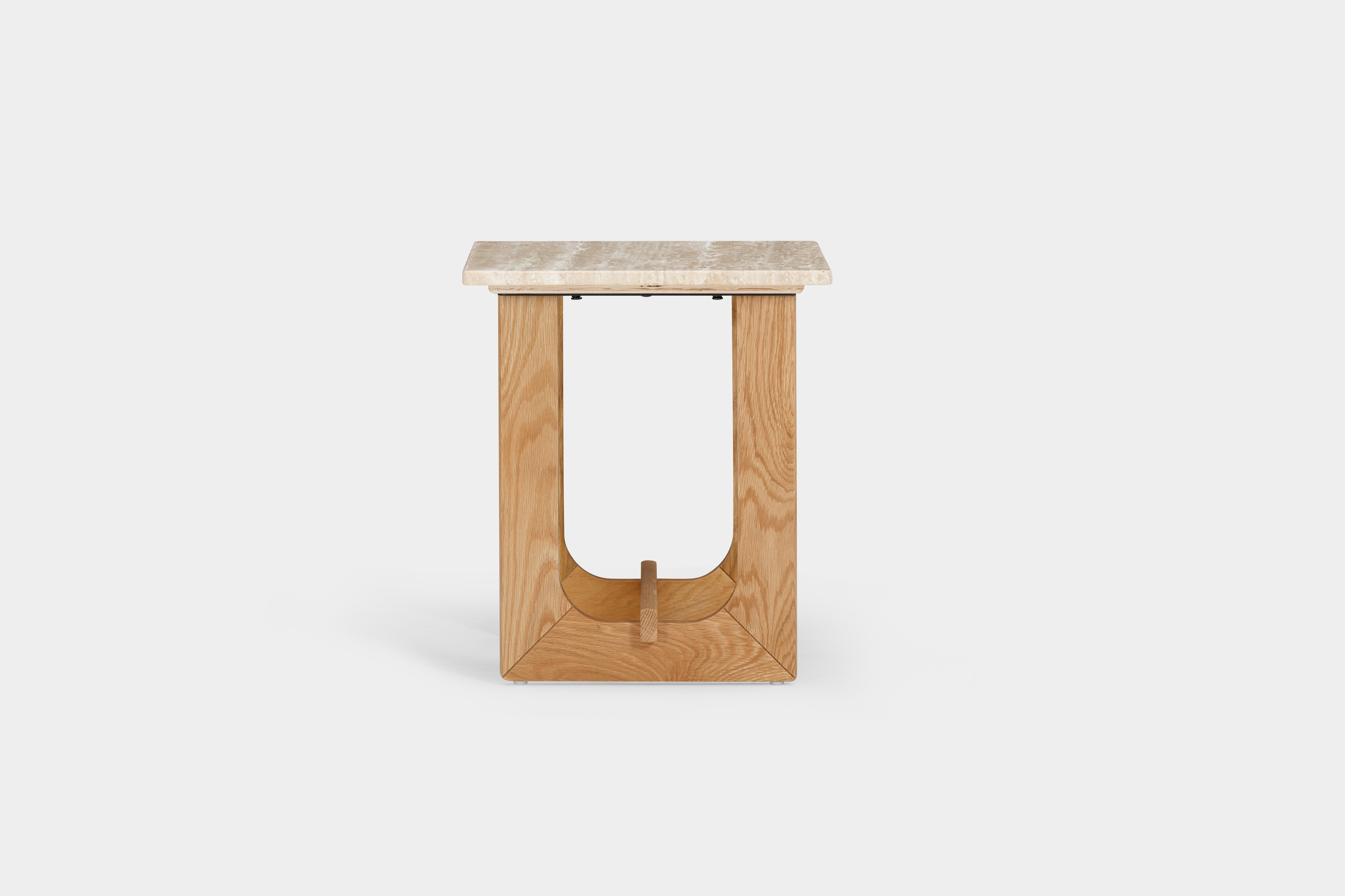 Arch side table with Solid natural oak frame, Natural Travertine top, 43 cm - image 3