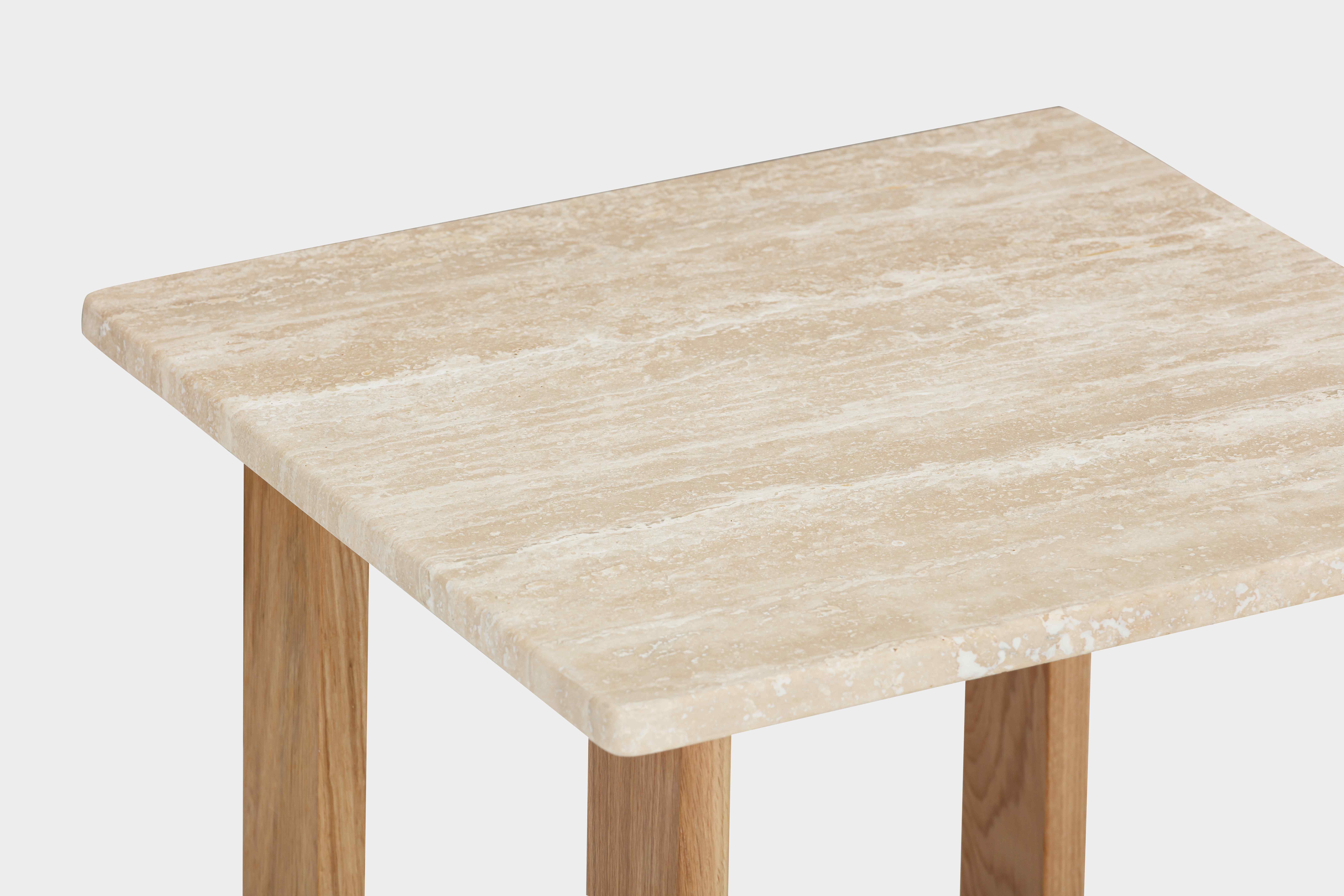 Arch side table with Solid natural oak frame, Natural Travertine top, 43 cm - image 4