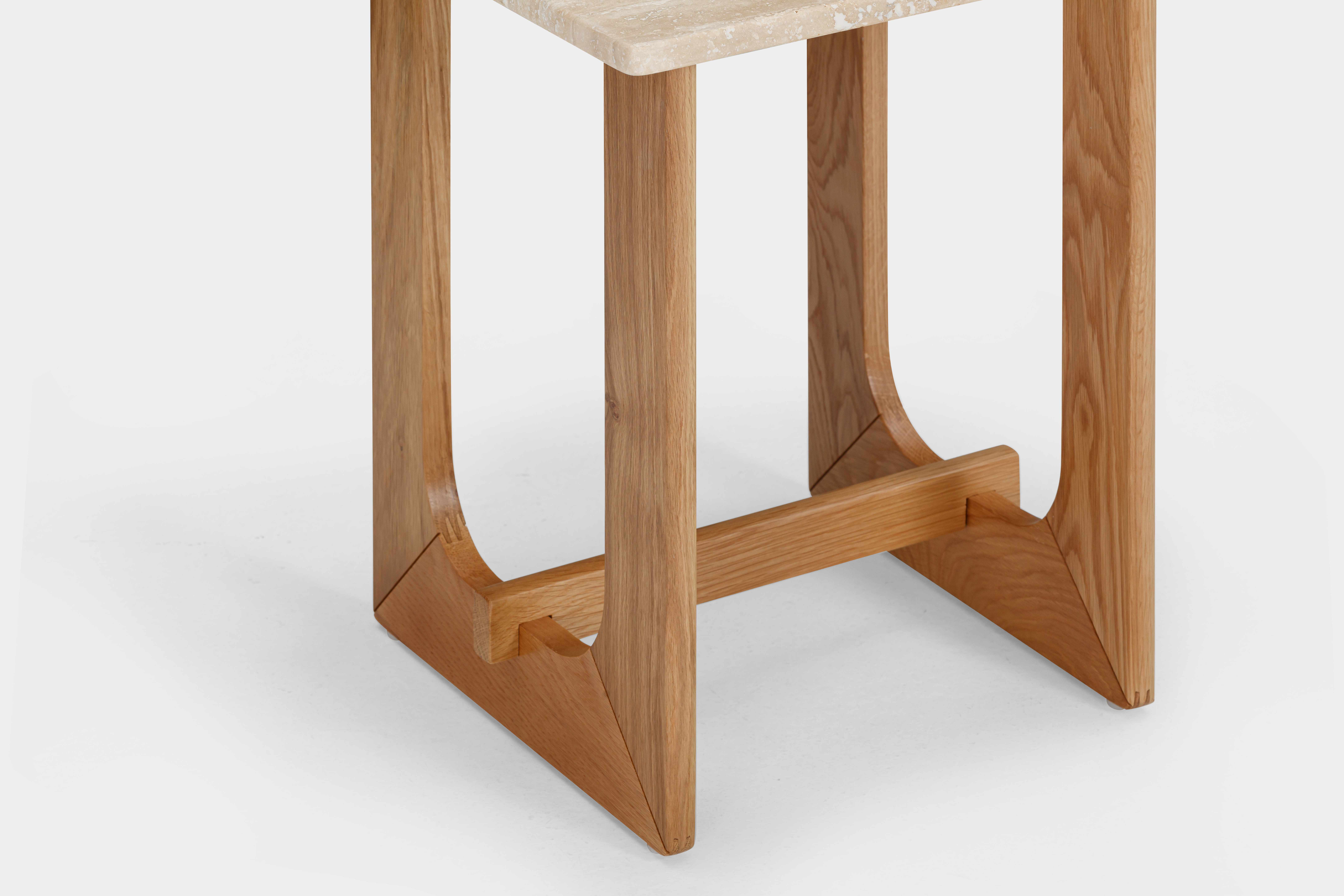 Arch side table with Solid natural oak frame, Natural Travertine top, 43 cm - image 5