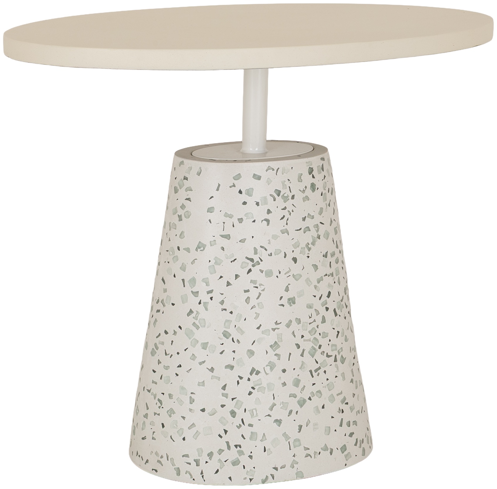 Mesa lateral ovalada Cora con marco de Terrazzo blanco con escamas de colores, sobre de cemento de fibra color crema con acabado plano, 58 cm. - image 1