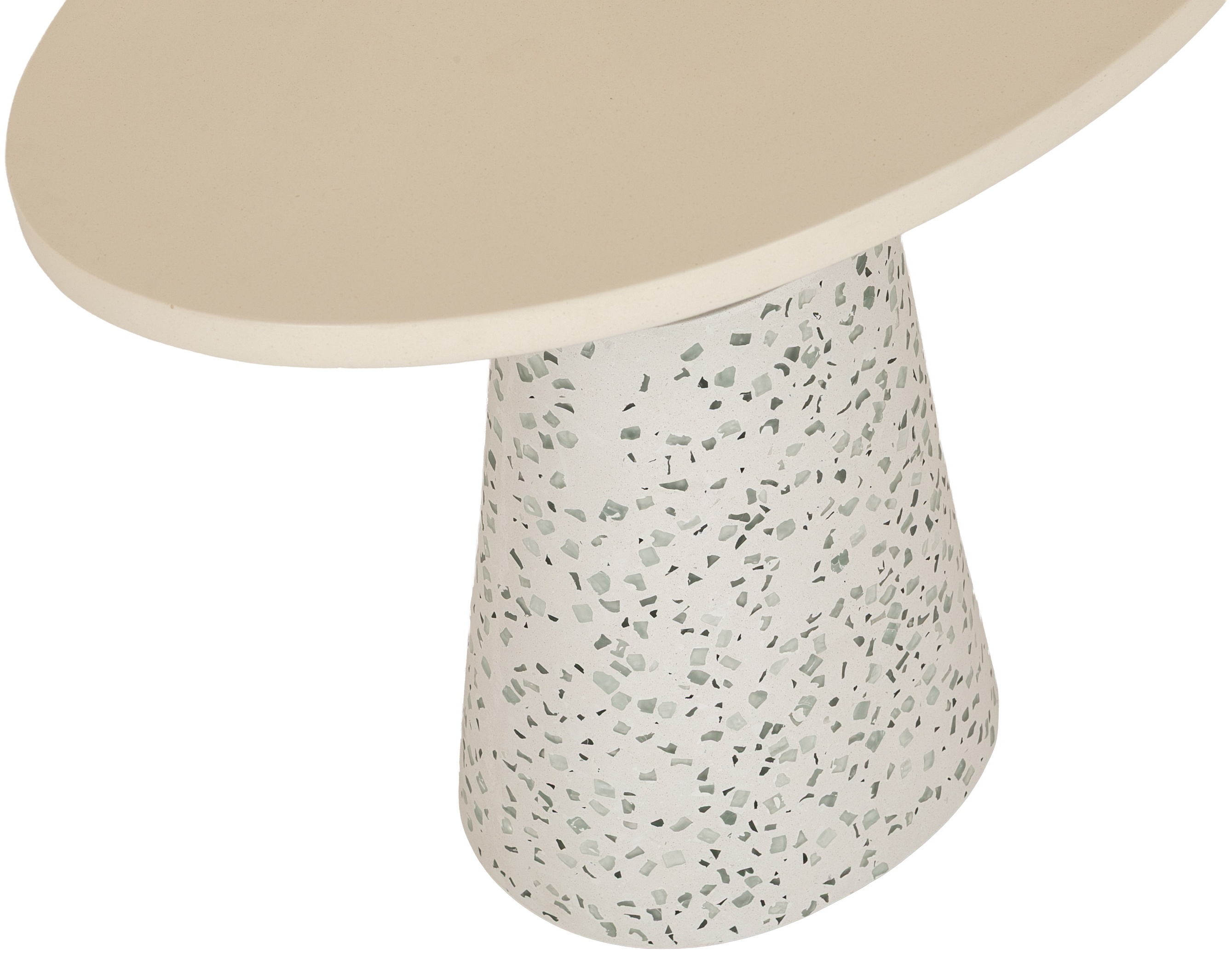 Mesa lateral ovalada Cora con marco de Terrazzo blanco con escamas de colores, sobre de cemento de fibra color crema con acabado plano, 58 cm. - image 5