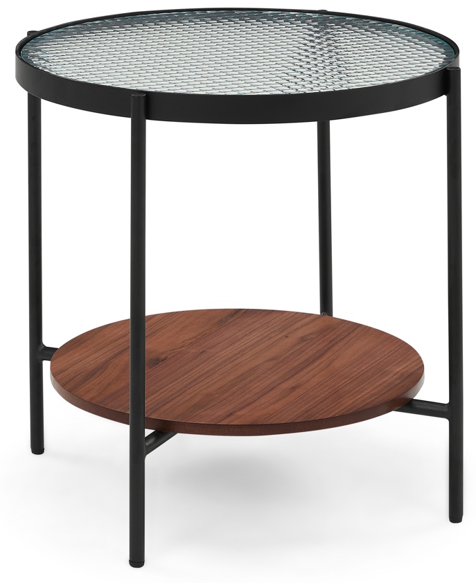 Mesa lateral glam con marco de vidrio ahumado, ribete de roble natural sólido, 50 cm. - image 1