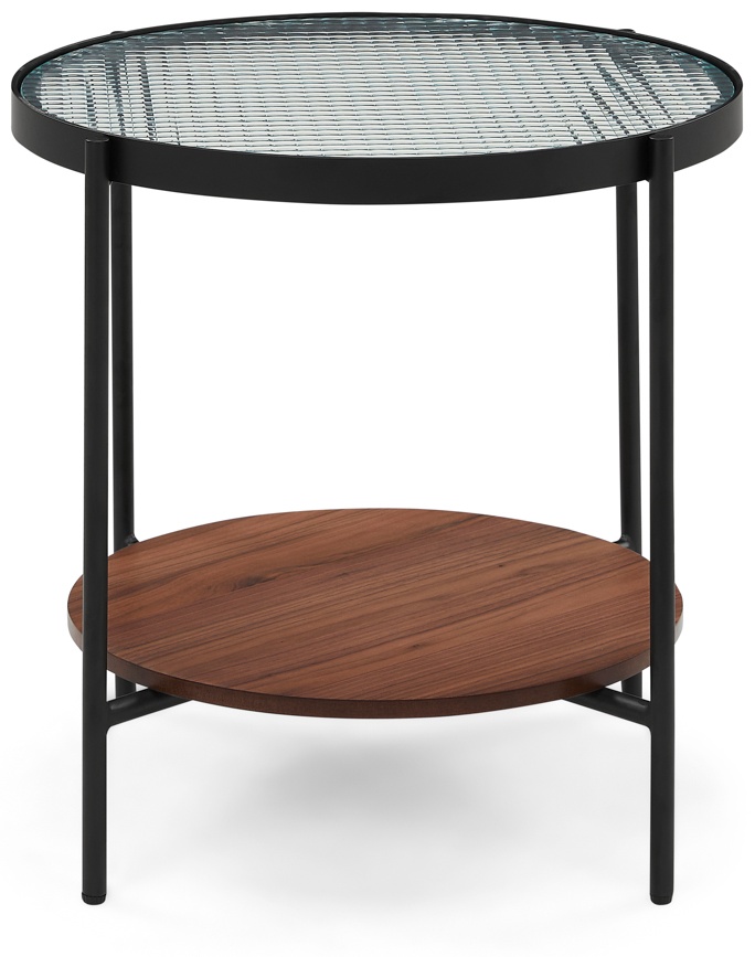 Mesa lateral glam con marco de vidrio ahumado, ribete de roble natural sólido, 50 cm. - image 2