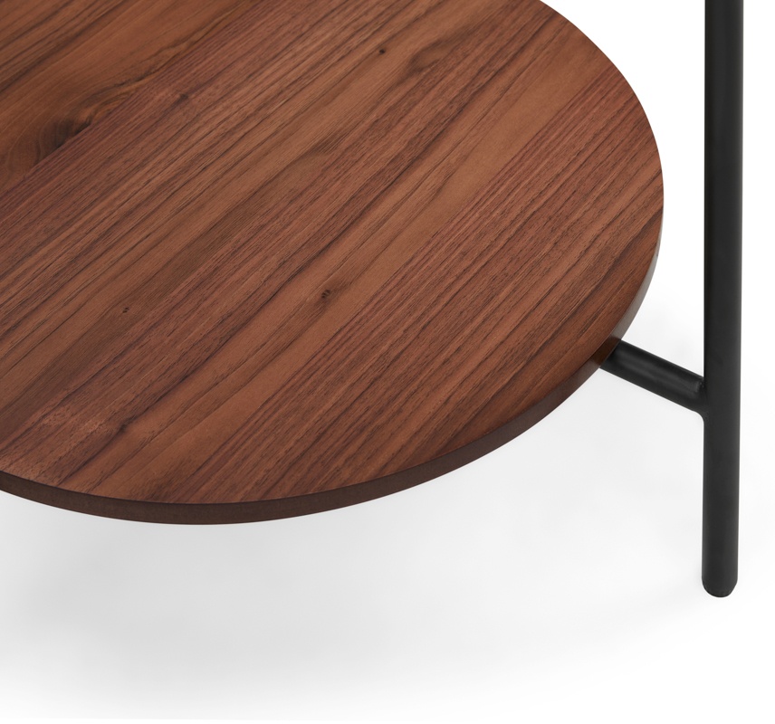 Mesa lateral glam con marco de vidrio ahumado, ribete de roble natural sólido, 50 cm. - image 3