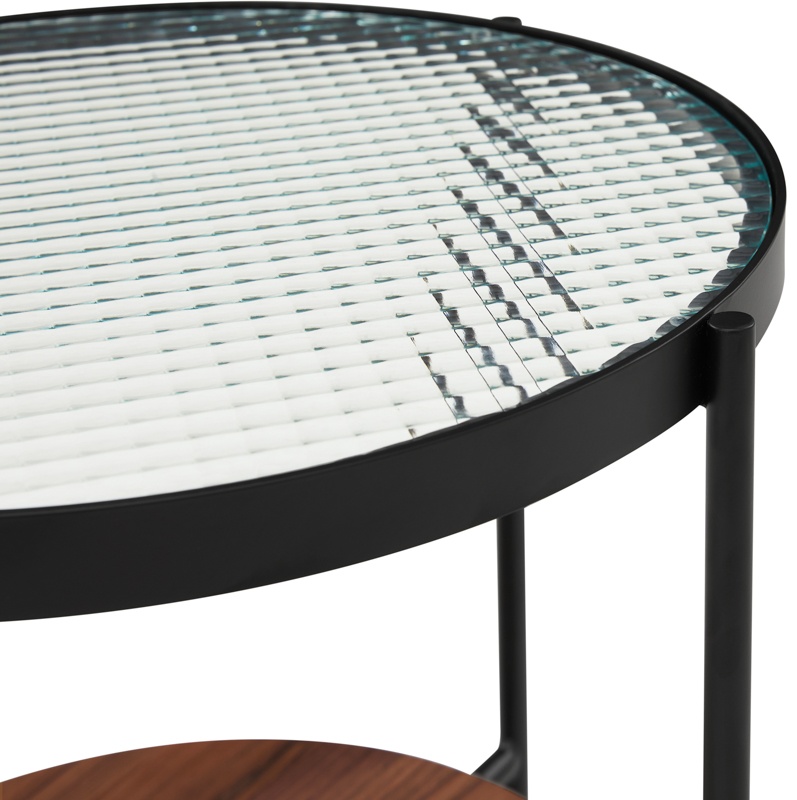 Mesa lateral glam con marco de vidrio ahumado, ribete de roble natural sólido, 50 cm. - image 4